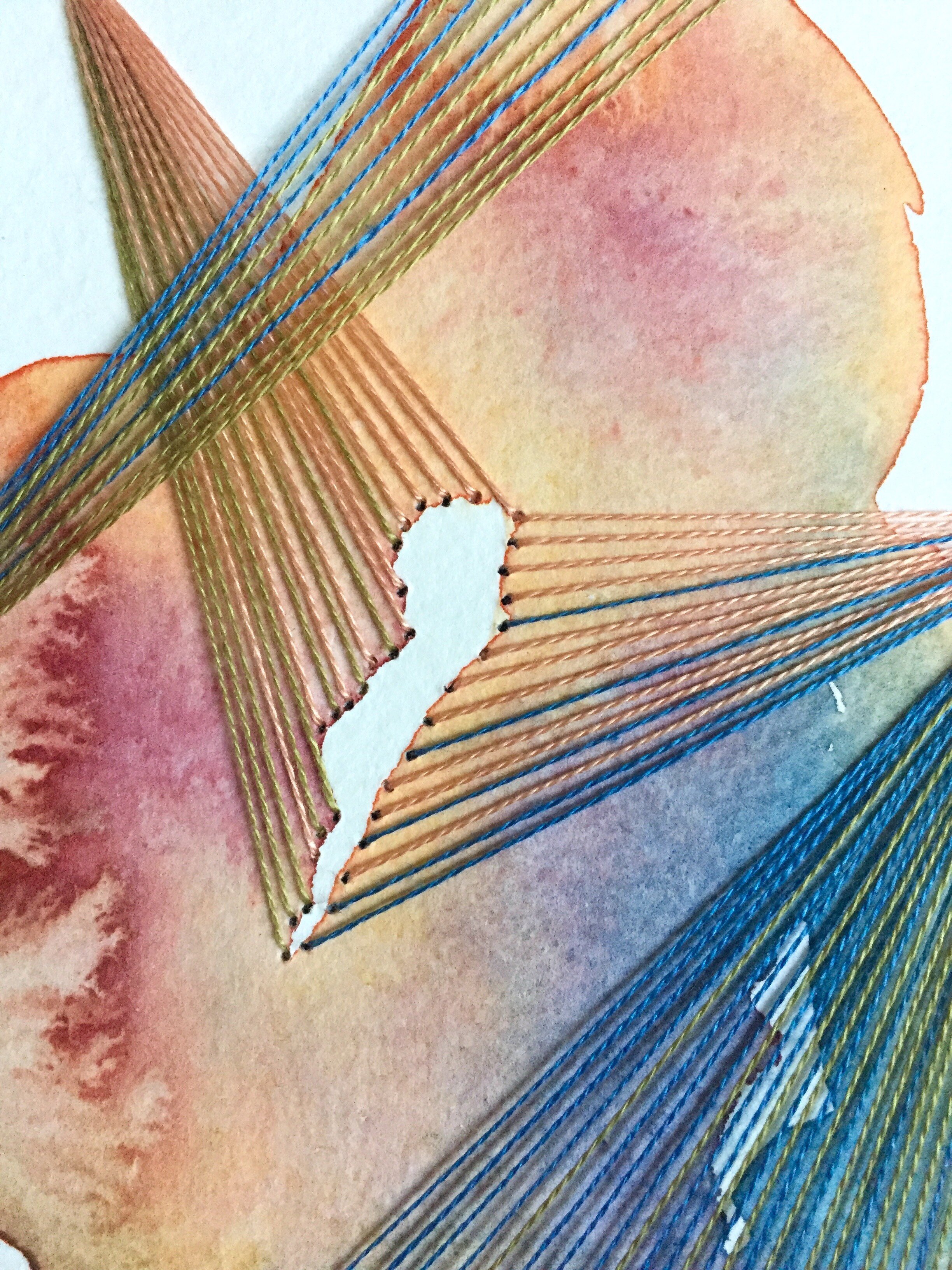Watercolor and Embroidery in Muted Rainbow--detail 1