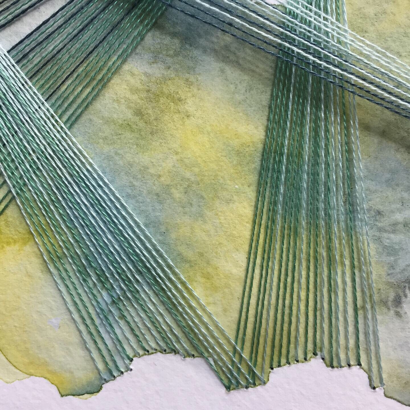 Watercolor and Embroidery in Aqua, Teal, and Green--detail 2