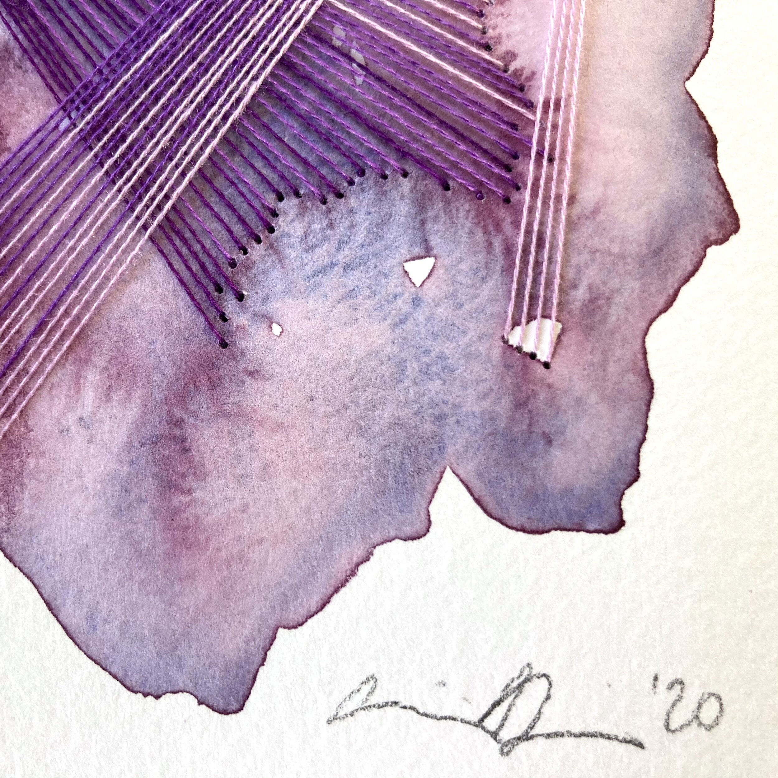 Watercolor and EMbroidery in Amethyst--detail 3