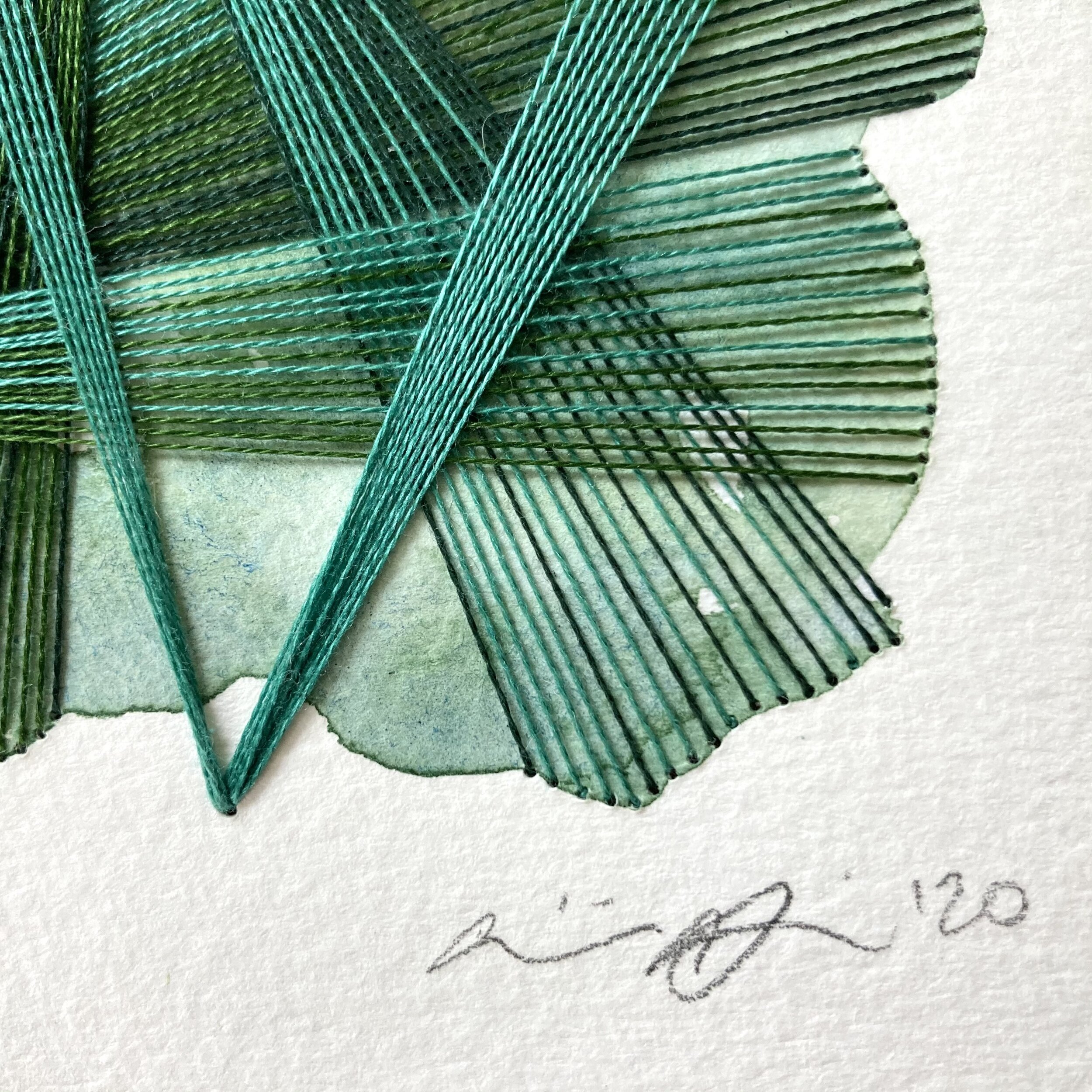 Watercolor and Embroidery in Emerald--detail 3
