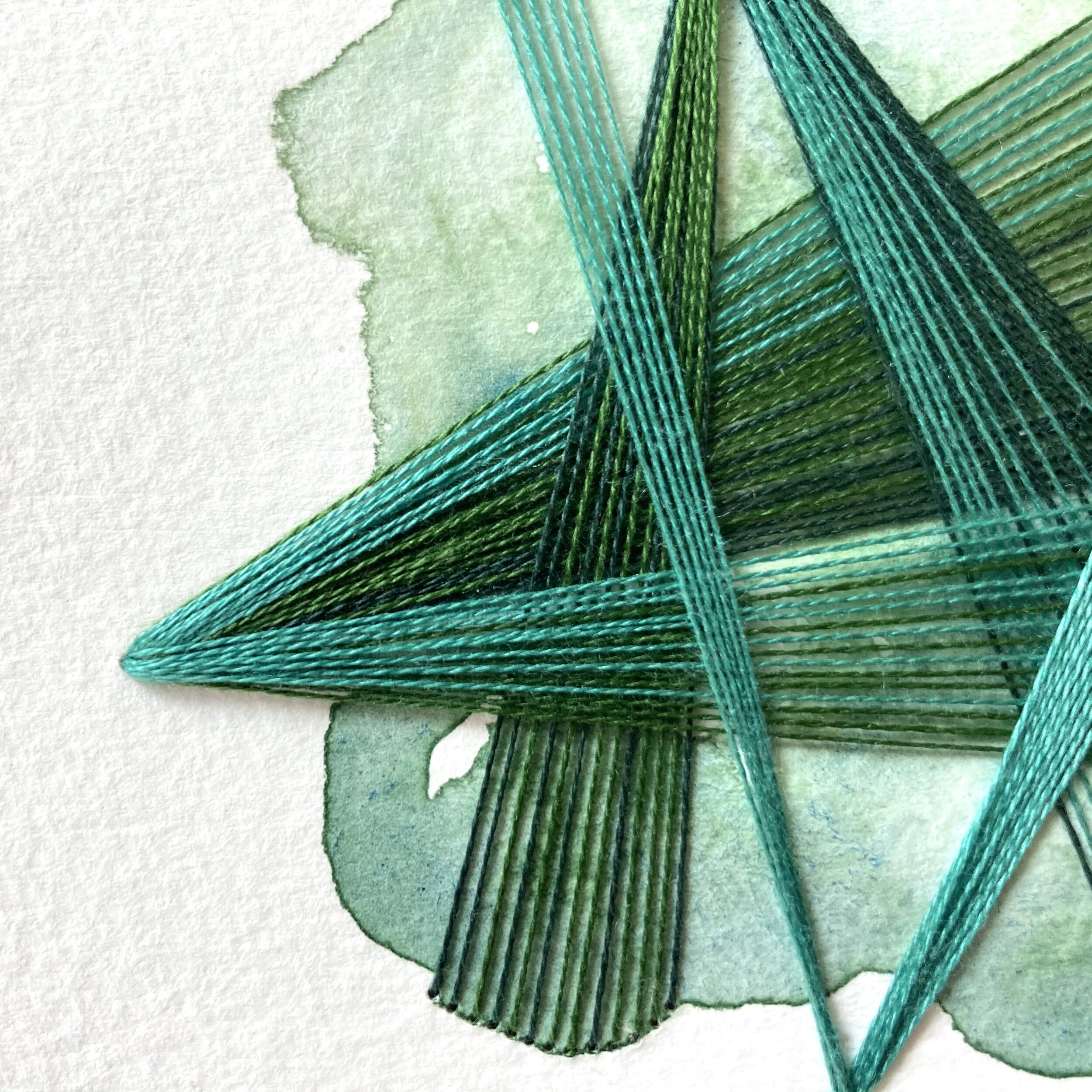 Watercolor and Embroidery in Emerald--detail 2