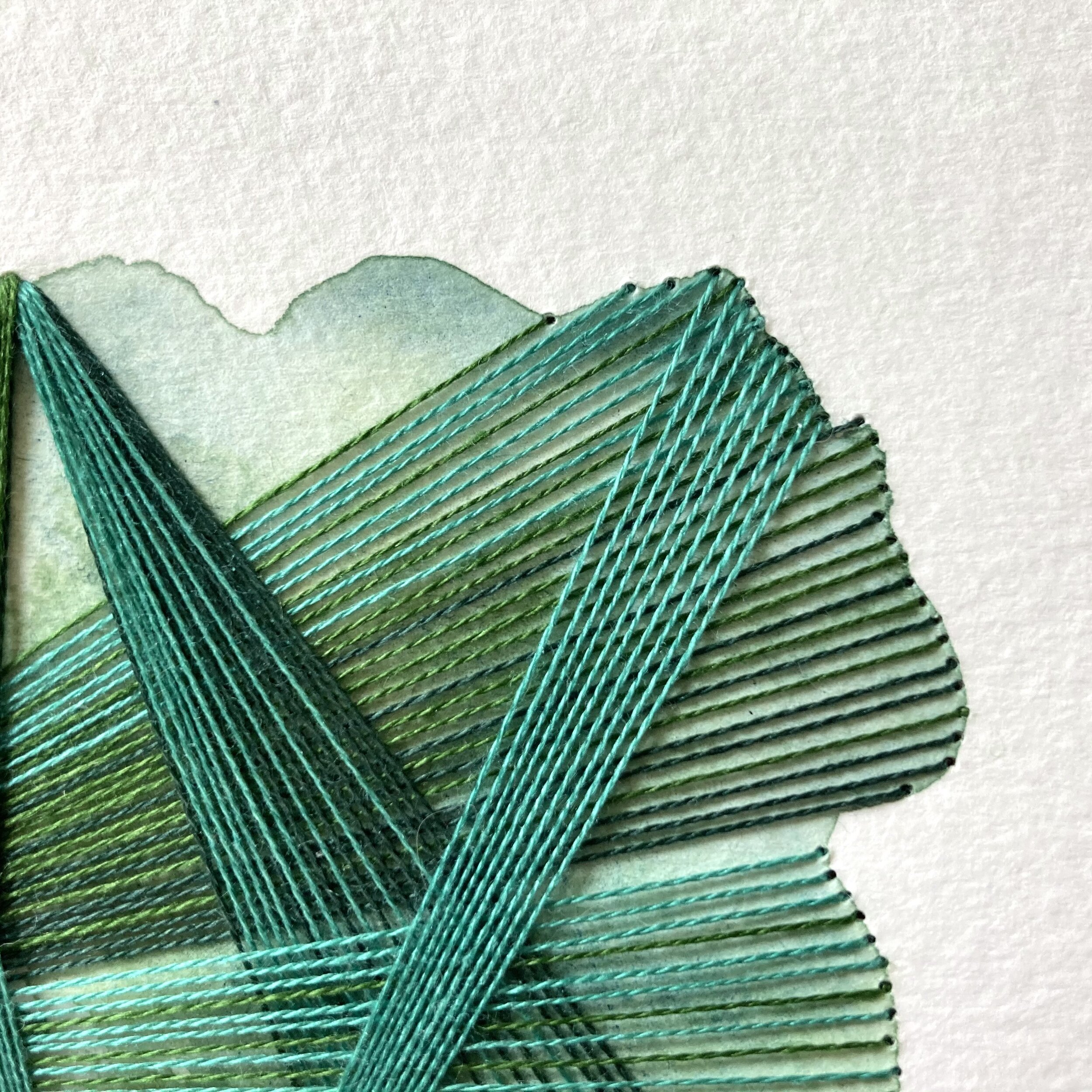 Watercolor and Embroidery in Emerald--detail 1