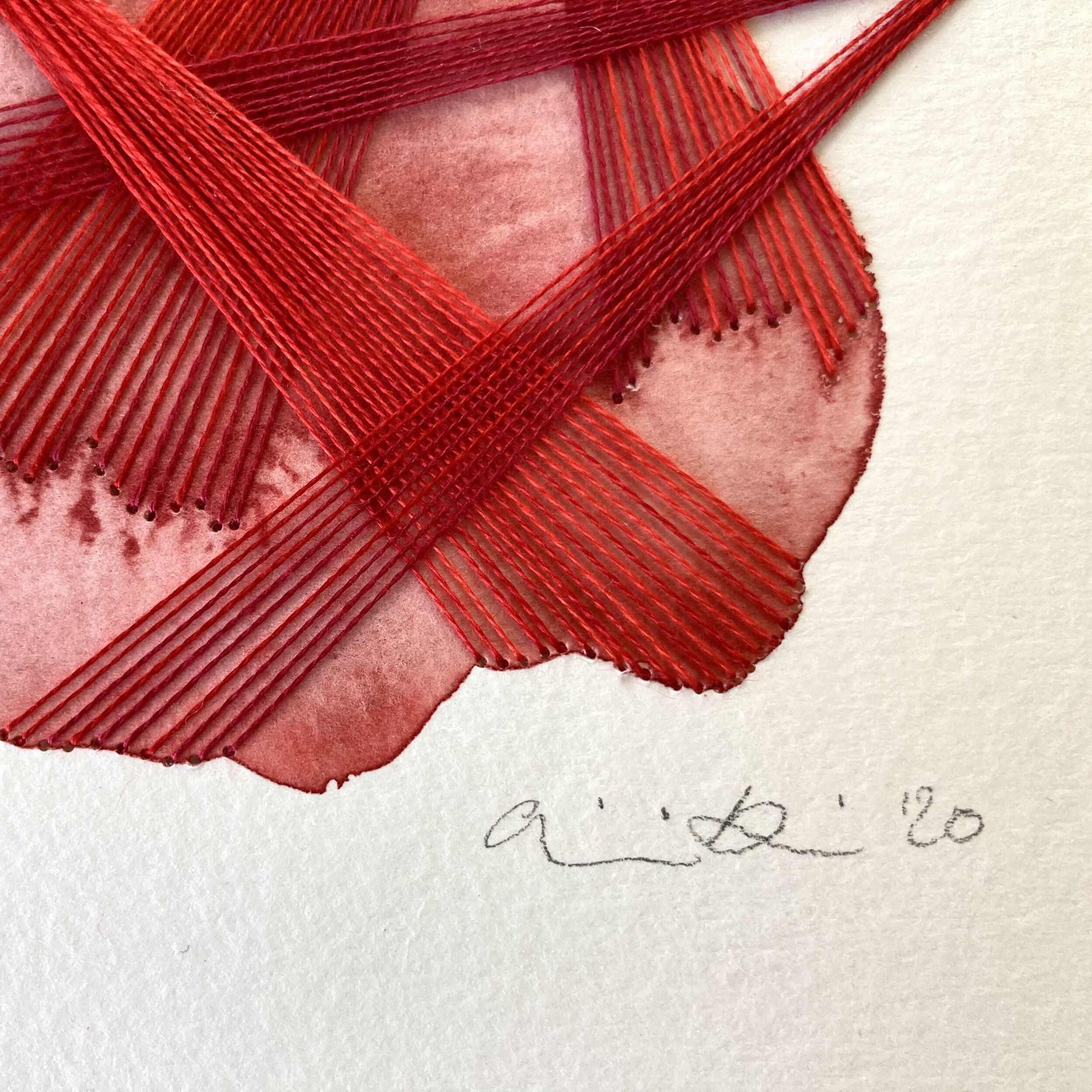 Watercolor and Embroidery in Ruby--detail 3