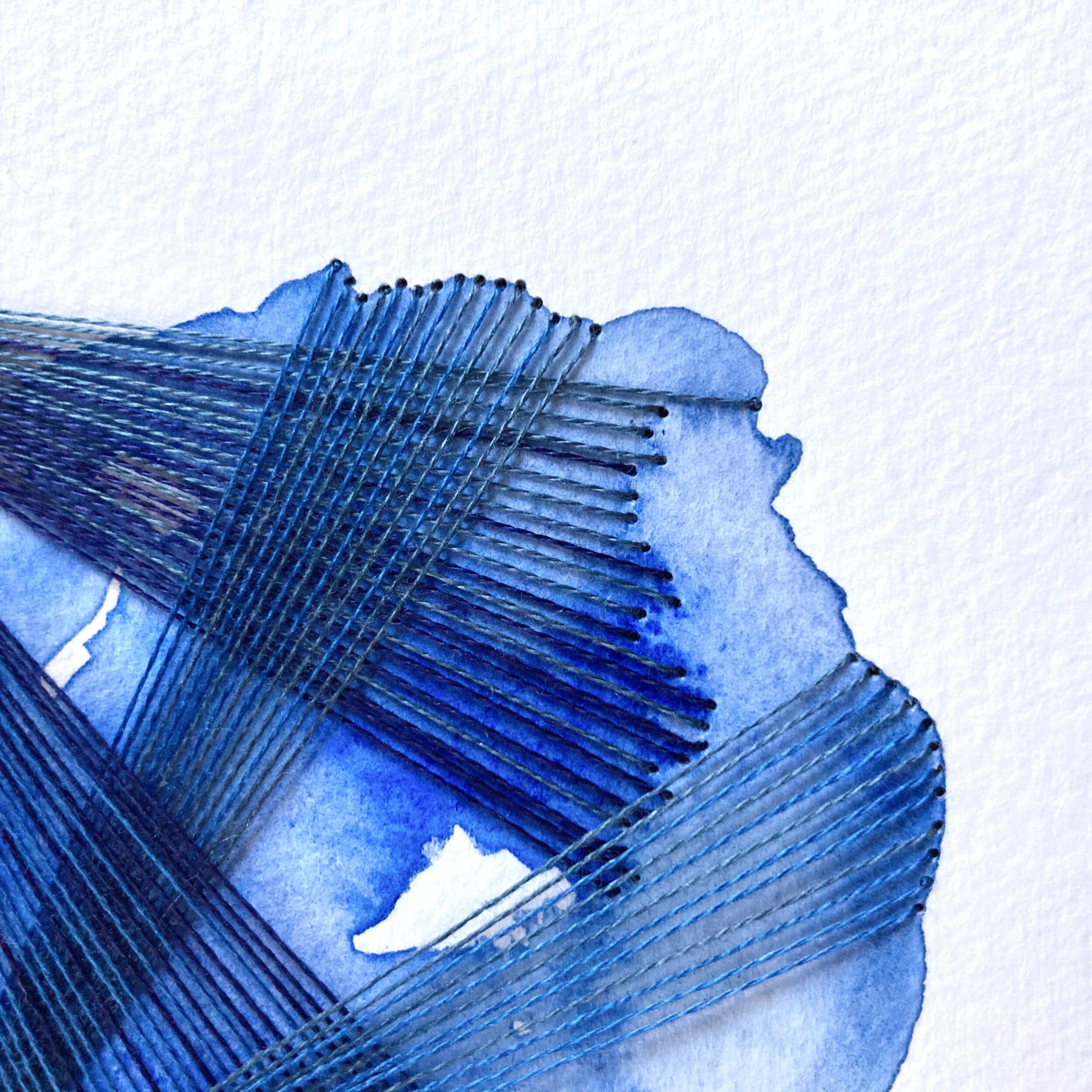 Watercolor and Embroidery in Sapphire--detail 1