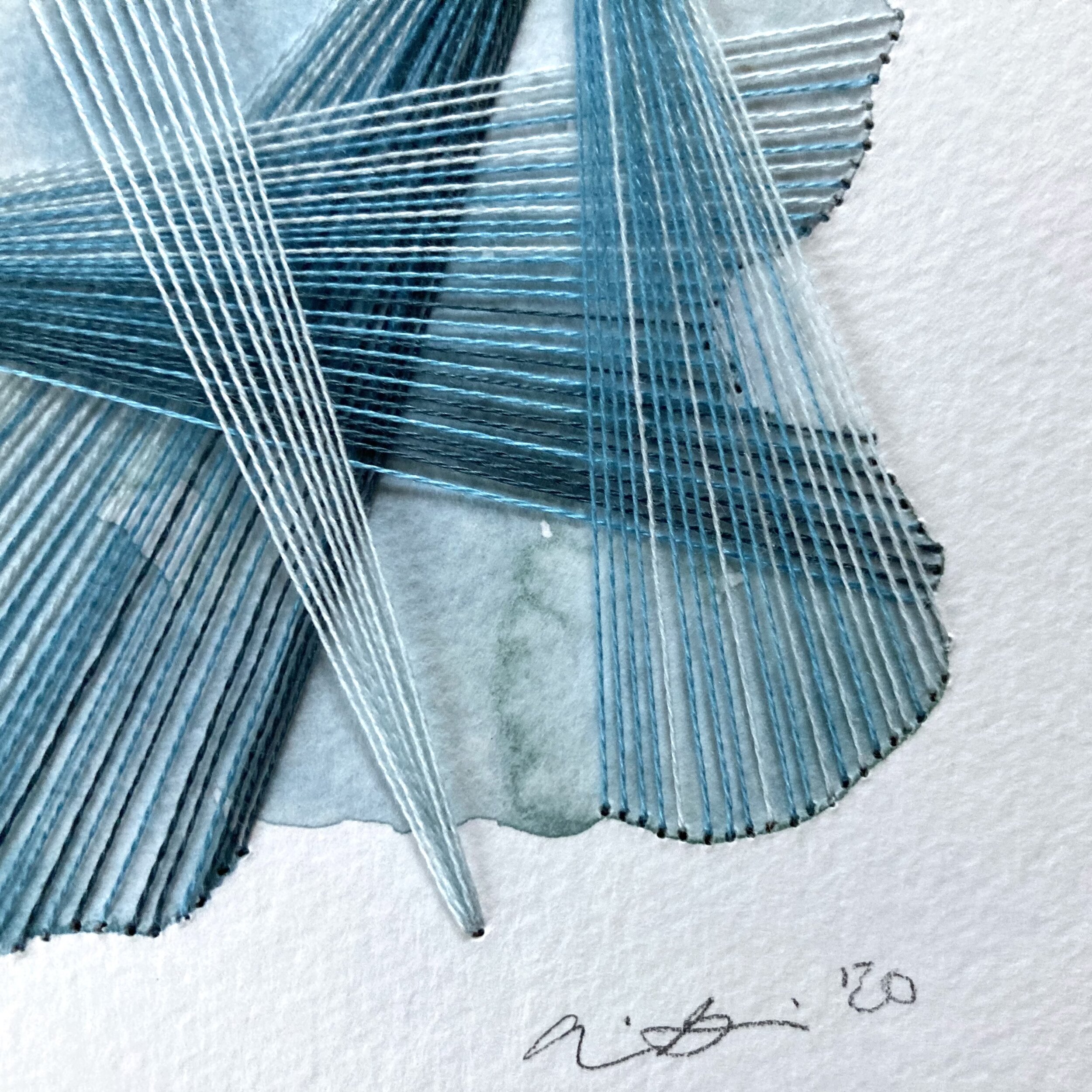 Watercolor and Embroidery in Blue Topaz--detail 3