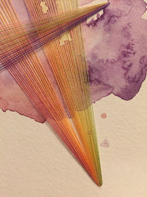Watercolor and Embroidery in Purple, Pink, Orange, and Green--detail 1