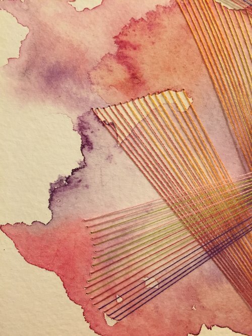 Watercolor and Embroidery in Purple, Pink, Orange, and Green--detail 2