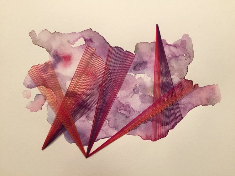 Watercolor and Embroidery in Red and Purple