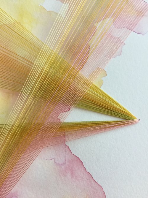 Watercolor and Embroidery in Light Pink, Yellow, and Green--detail 1