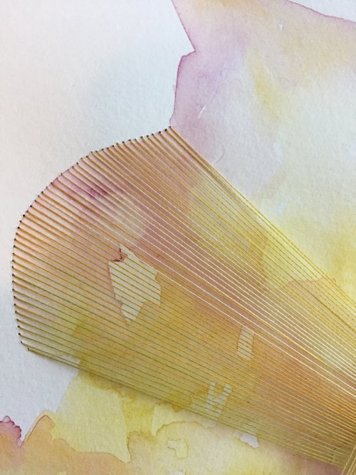 Watercolor and Embroidery in Light Pink, Yellow, and Green--detail 2