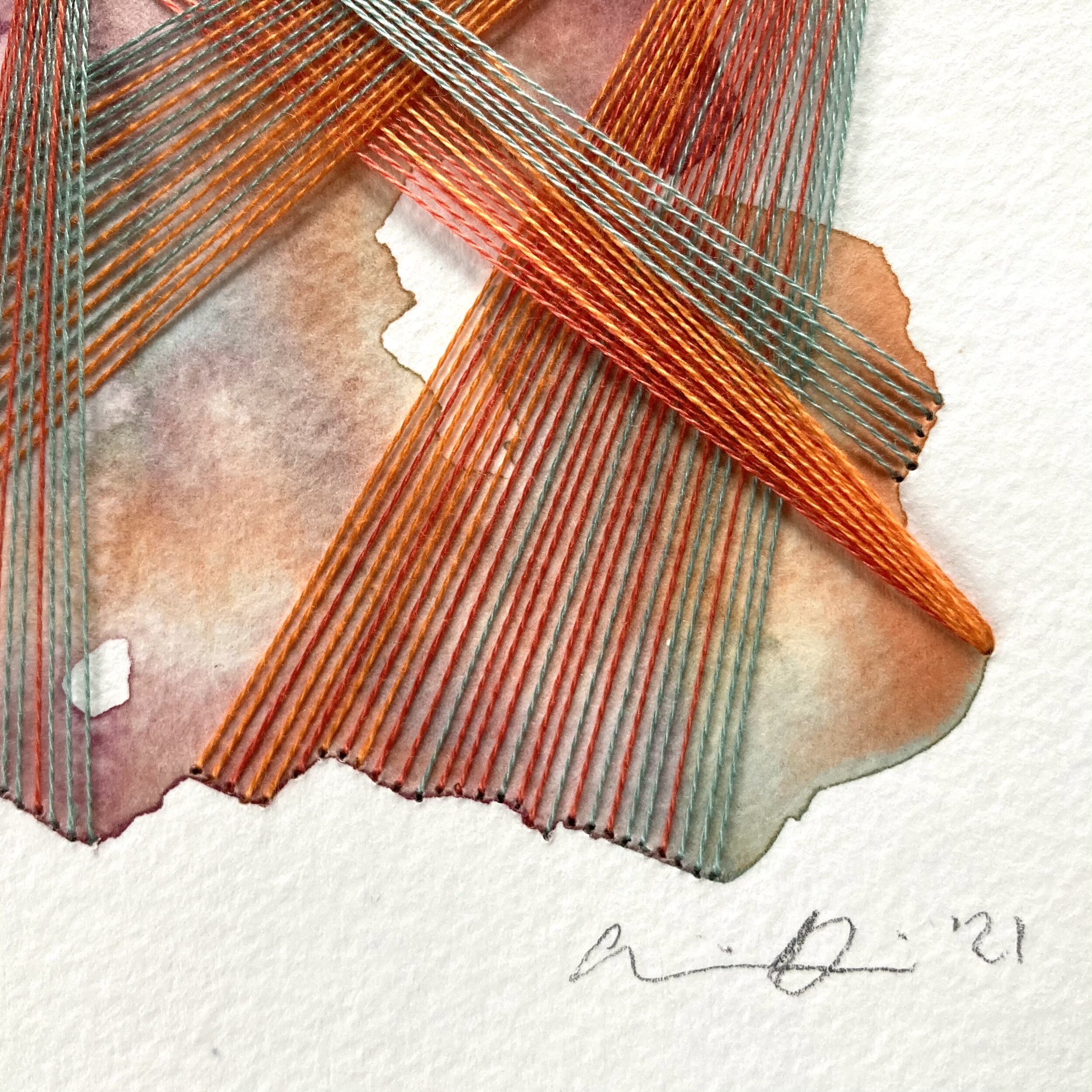 Watercolor and Embroidery in Flame--detail 3