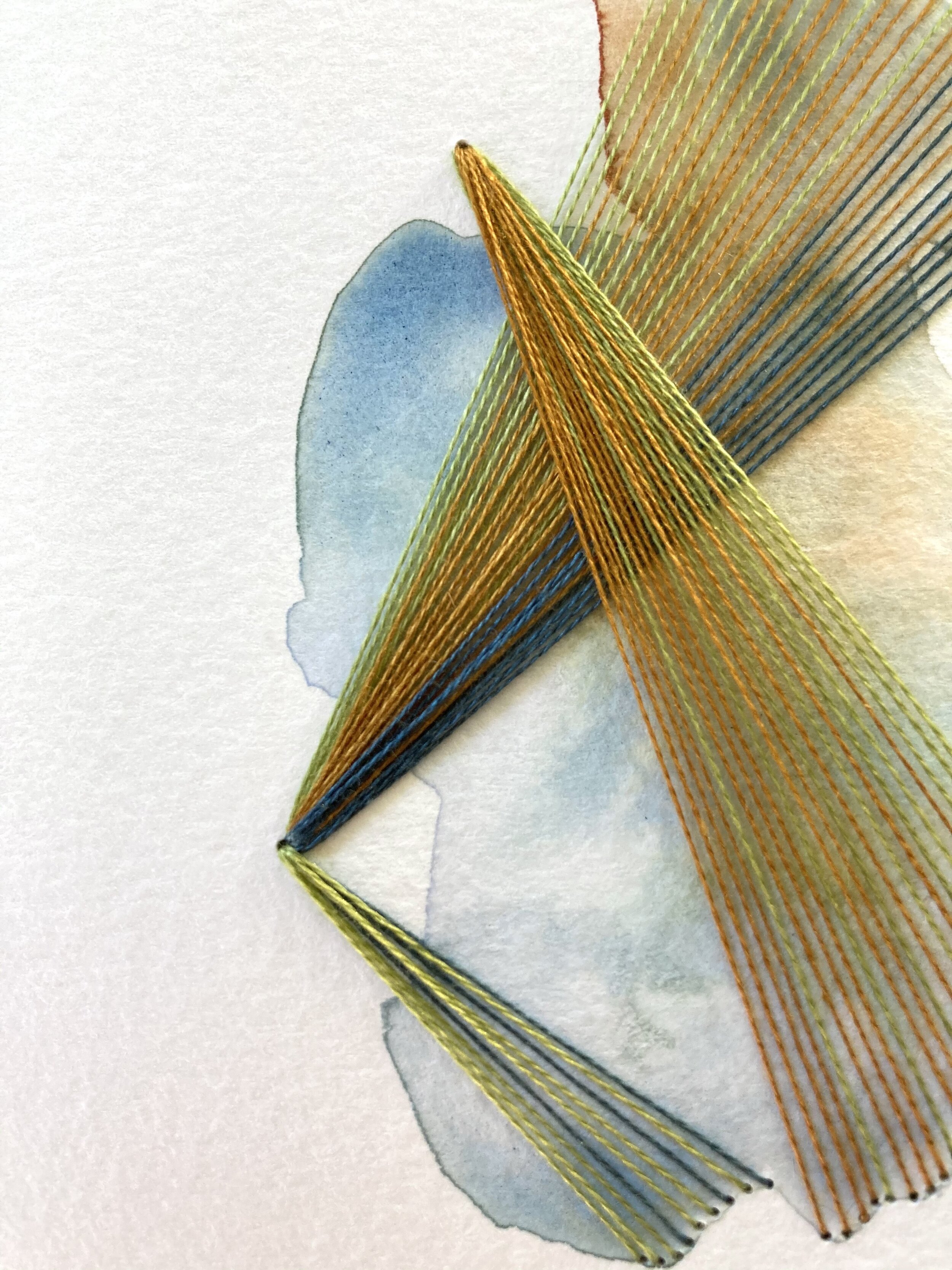 Watercolor and Embroidery in Copper and Green--detail 2