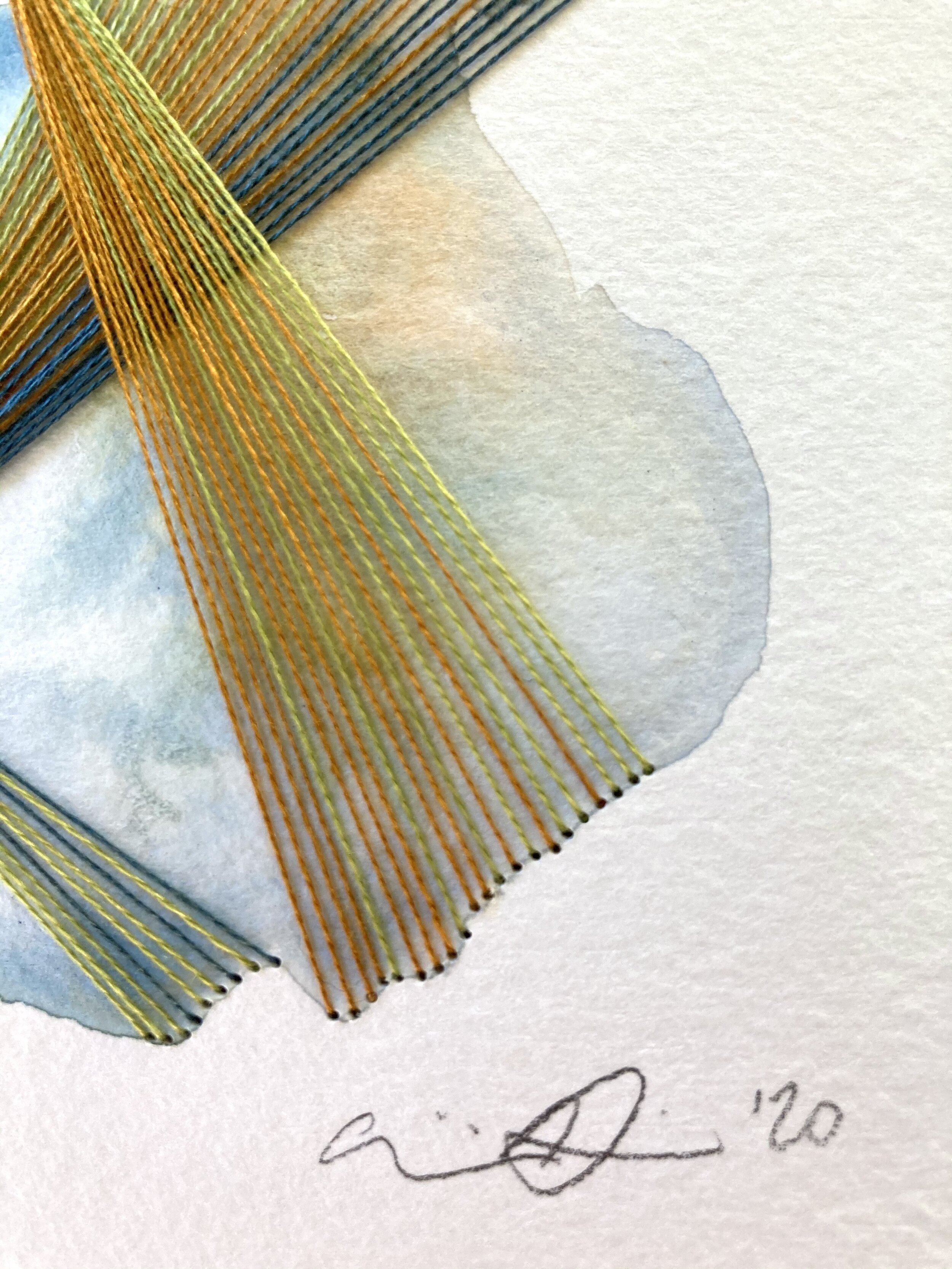 Watercolor and Embroidery in Copper and Green--detail 3