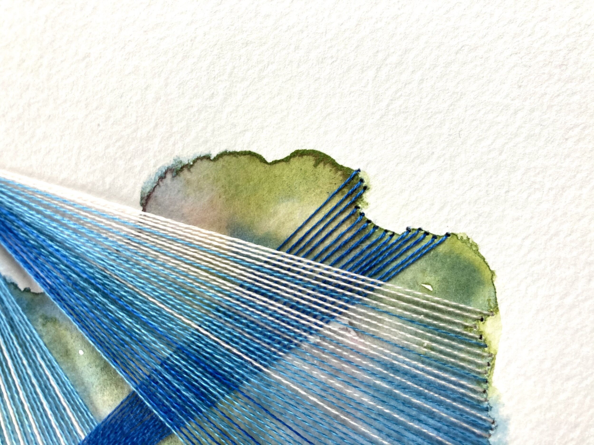 Watercolor and Embroidery in Grand Traverse Bay--detail 1