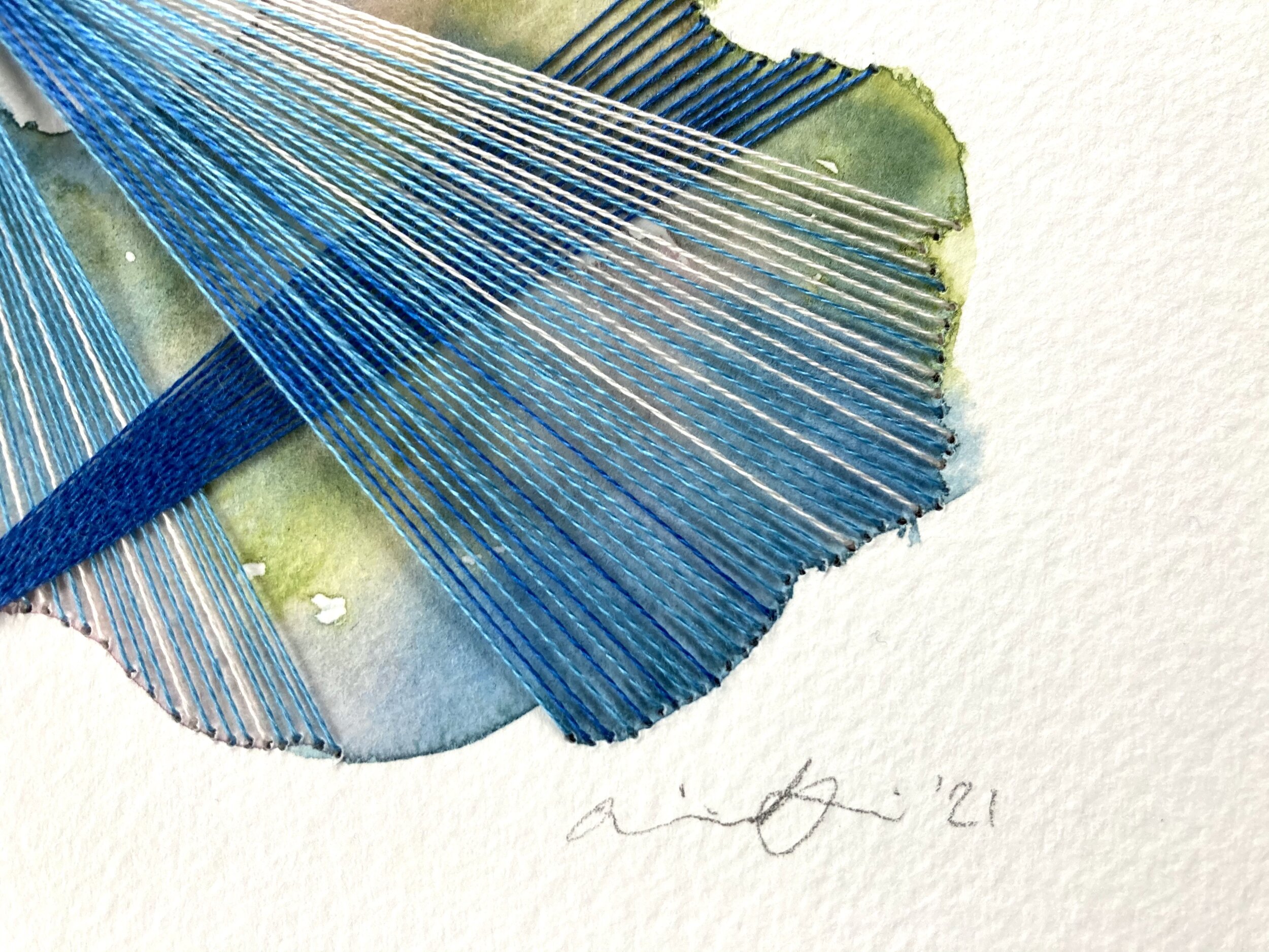 Watercolor and Embroidery in Grand Traverse Bay--detail 3