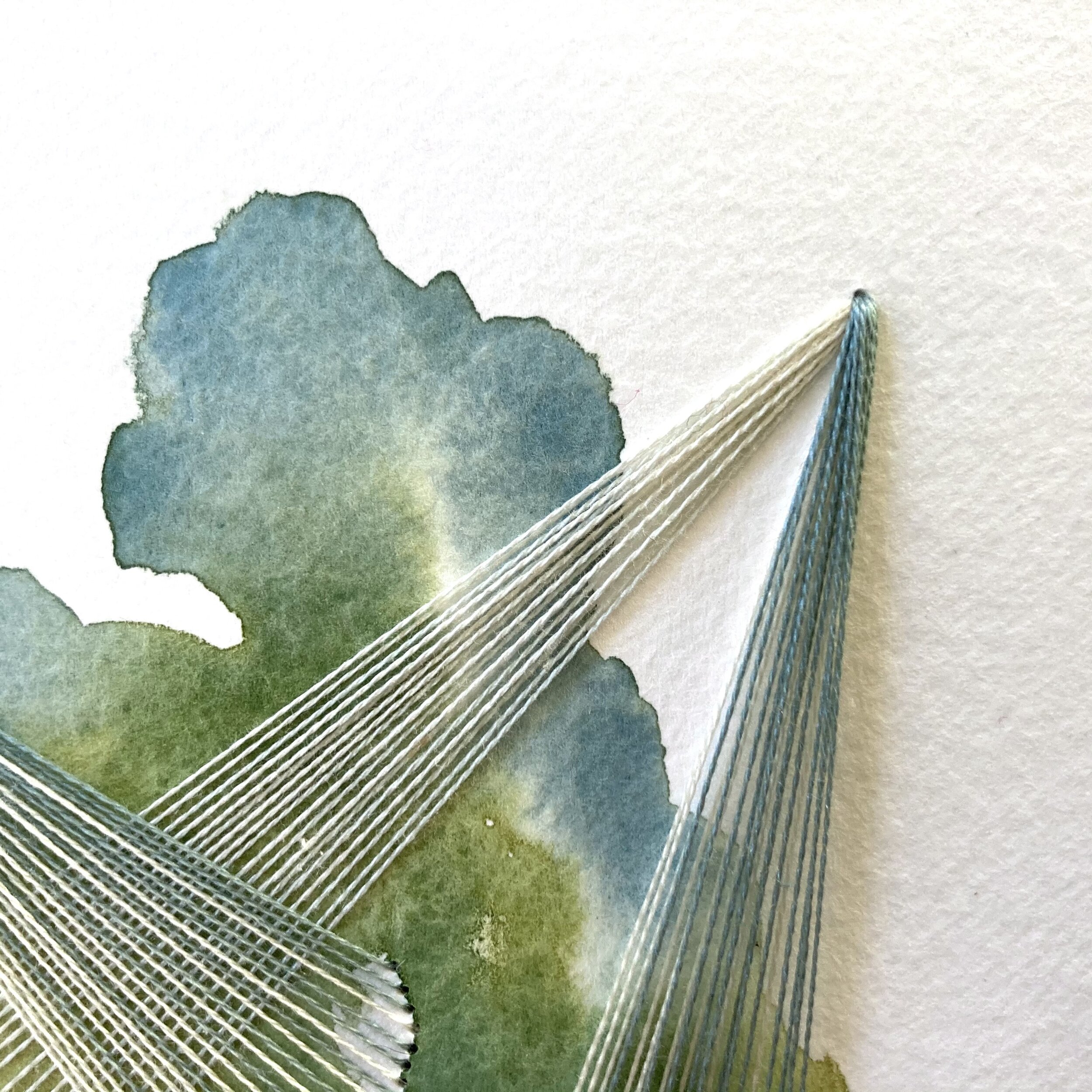Watercolor and Embroidery in Lake Green--detail 1