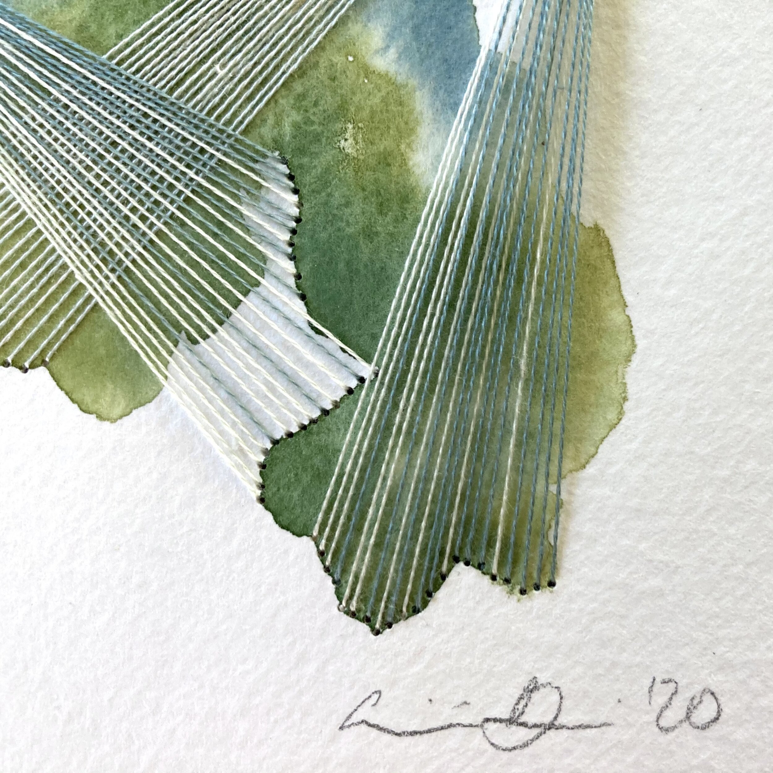 Watercolor and Embroidery in Lake Green--detail 3