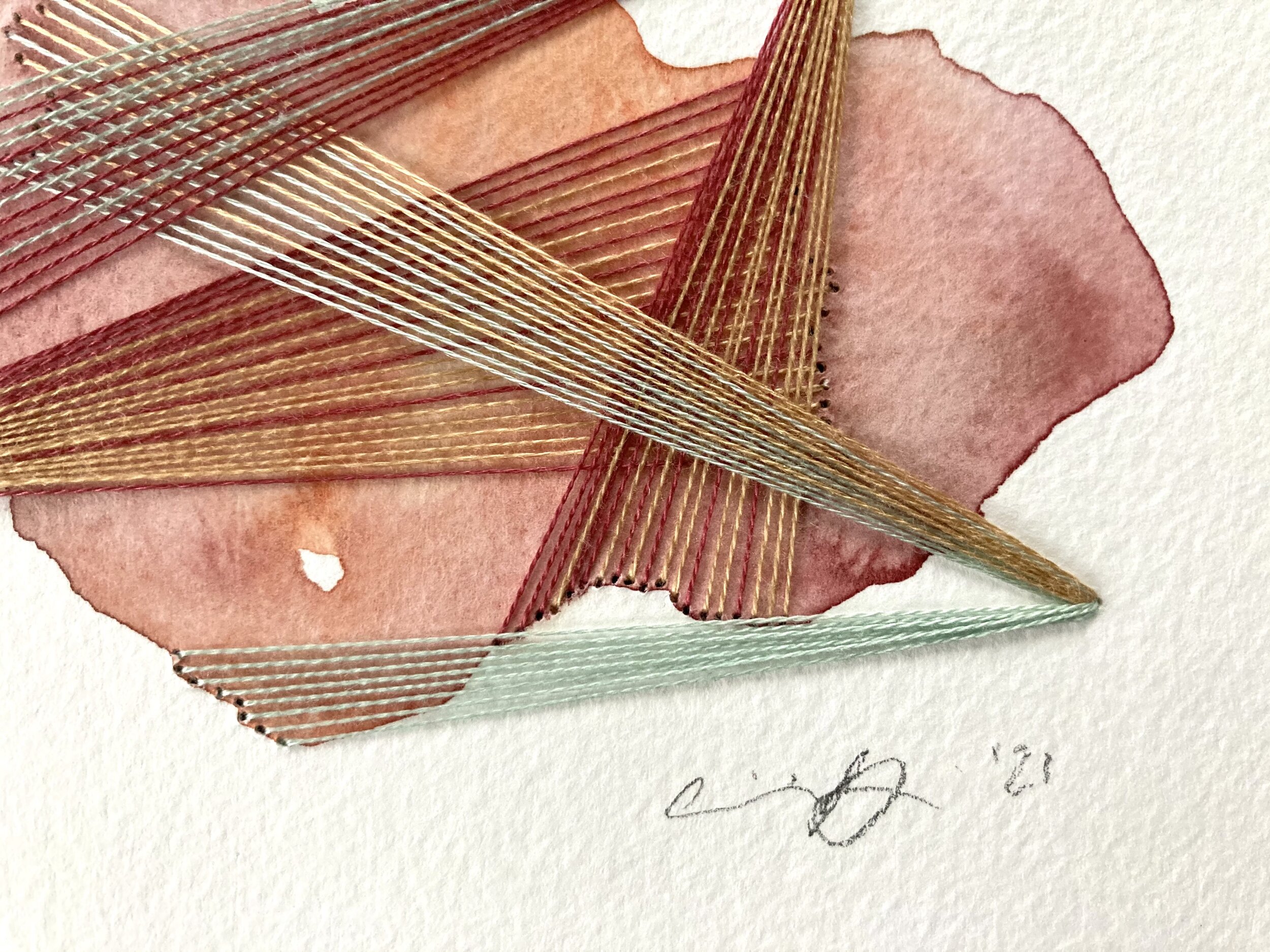 Watercolor and Embroidery in Terracotta--detail 3