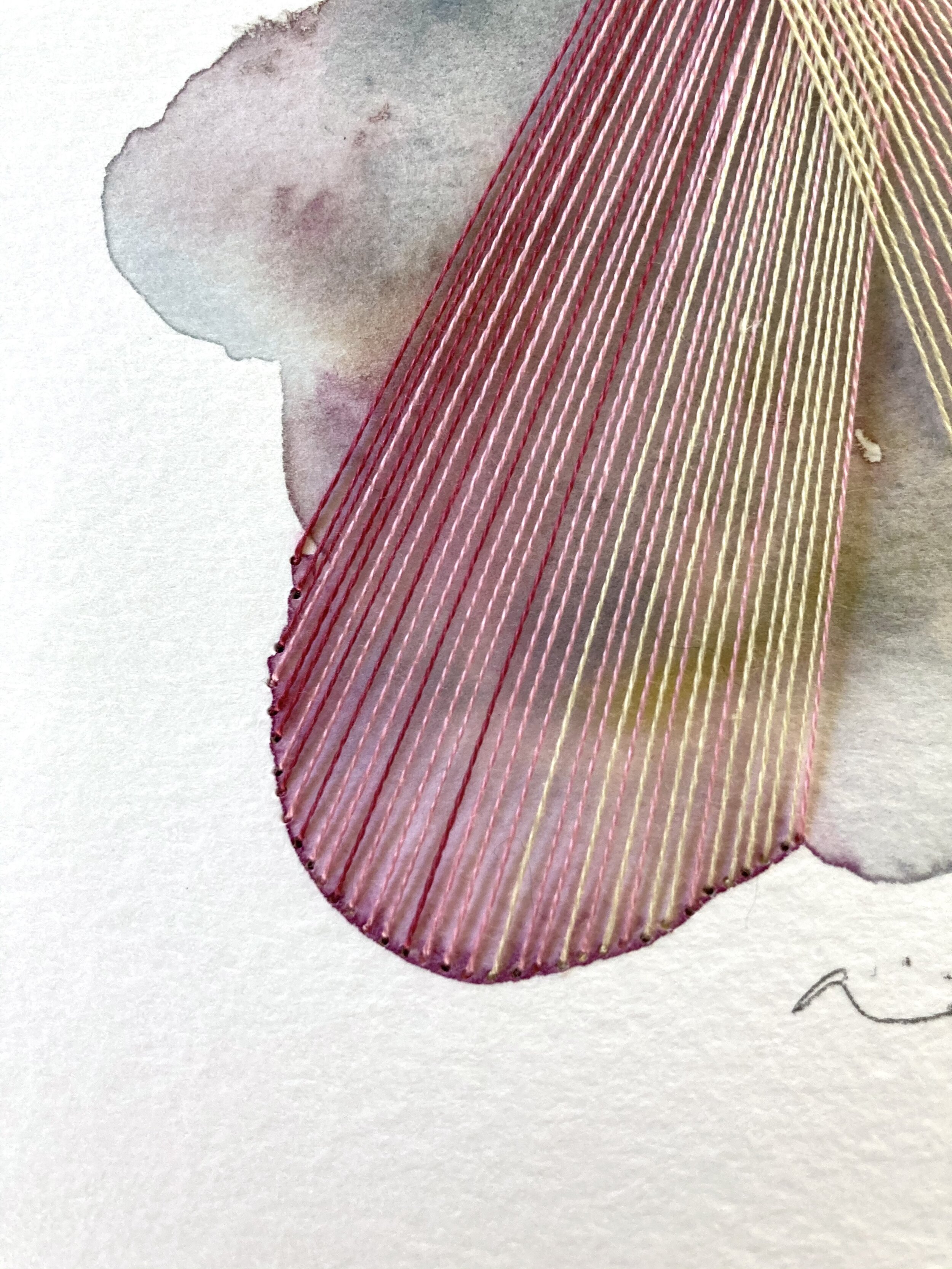 Watercolor and Embroidery in Raspberry and Lemon--detail 2