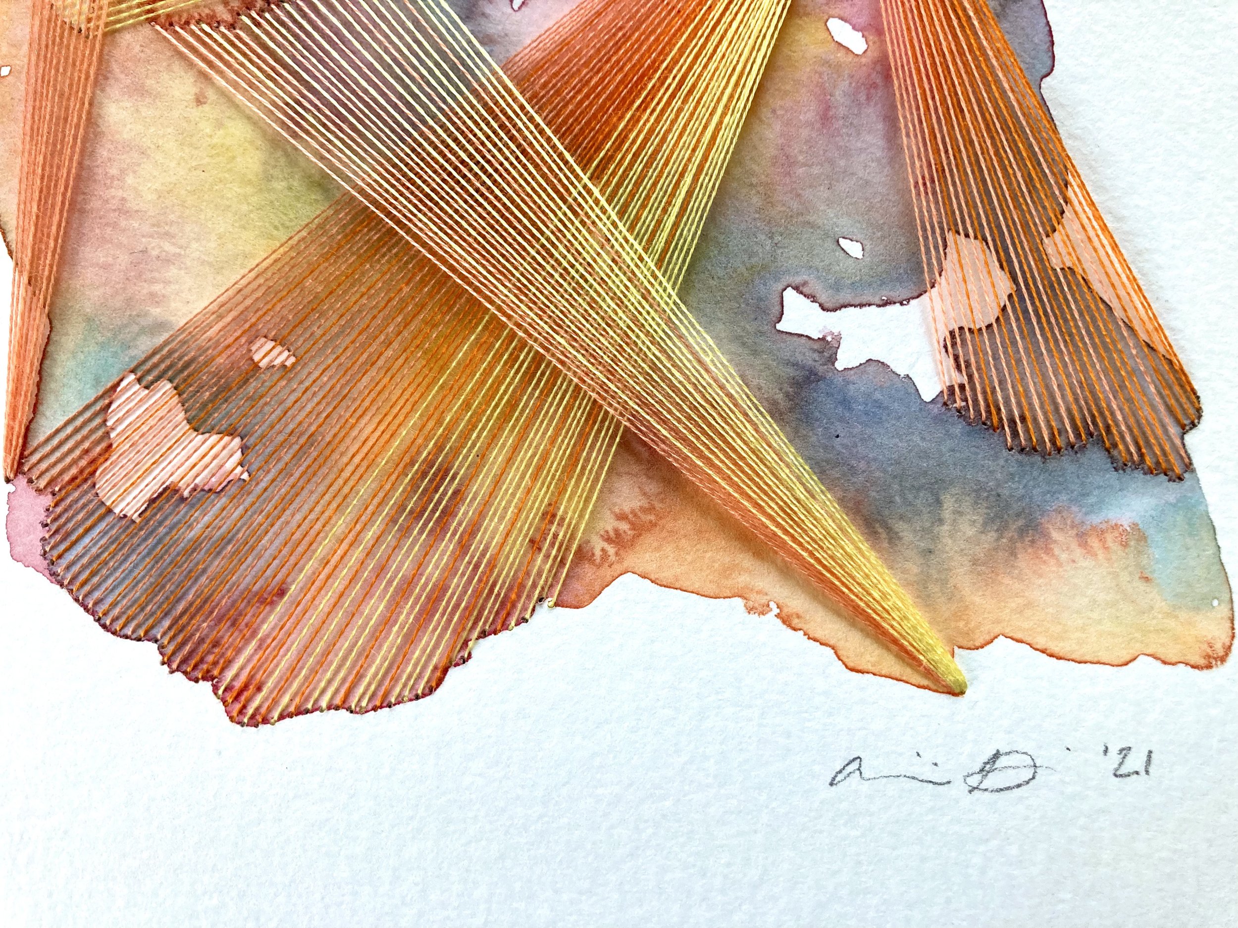 Watercolor and Embroidery in Eventide--detail 3