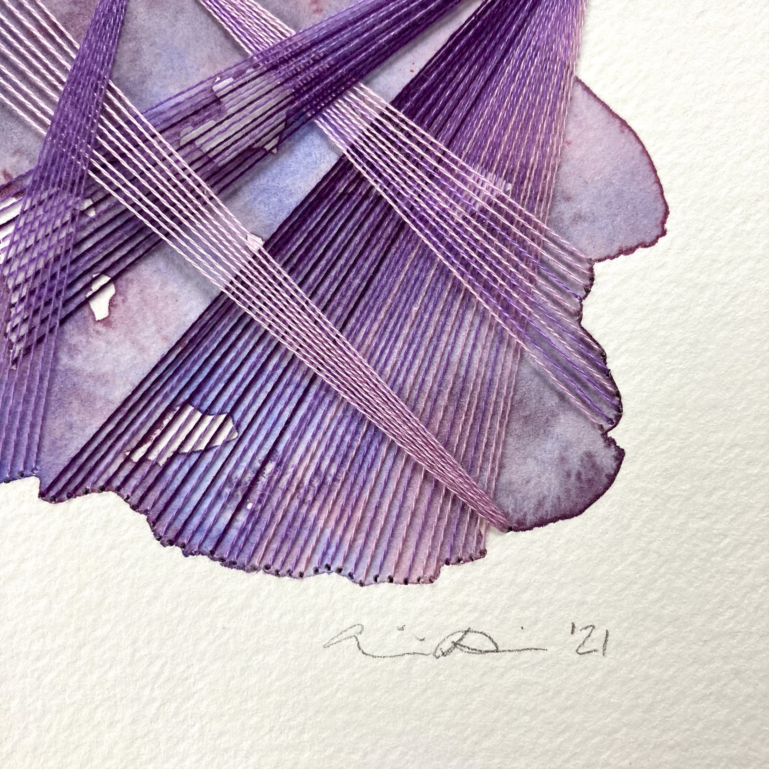 Watercolor and Embroidery in Amethyst II--detail 3