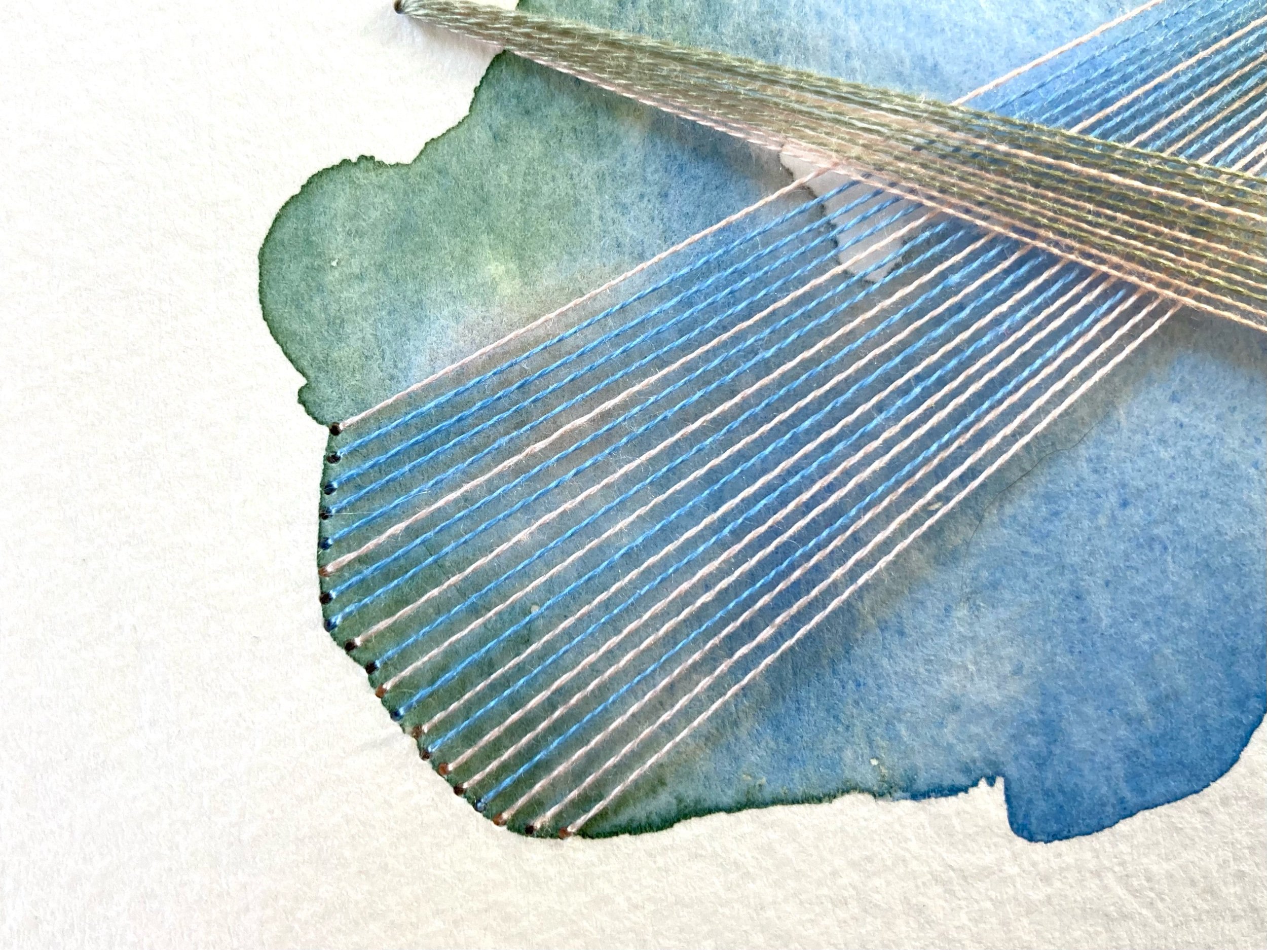 Watercolor and Embroidery in Lake and Sky--detail 2
