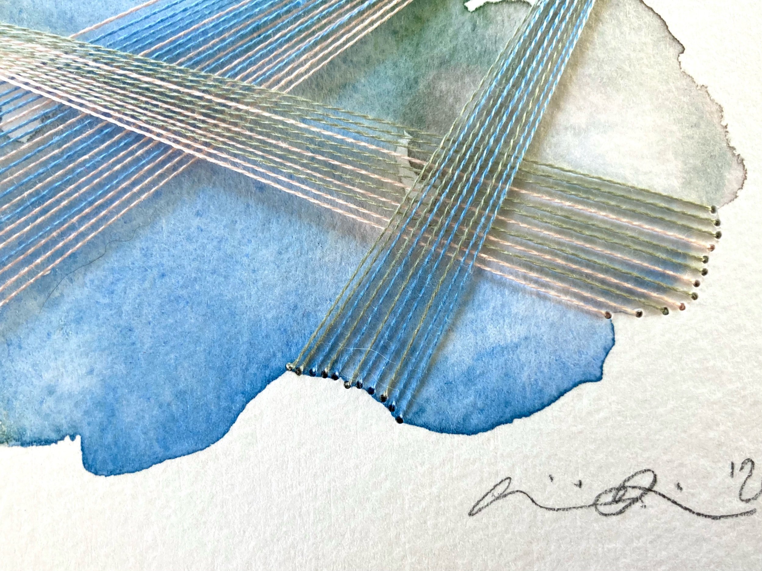 Watercolor and Embroidery in Lake and Sky--detail 3