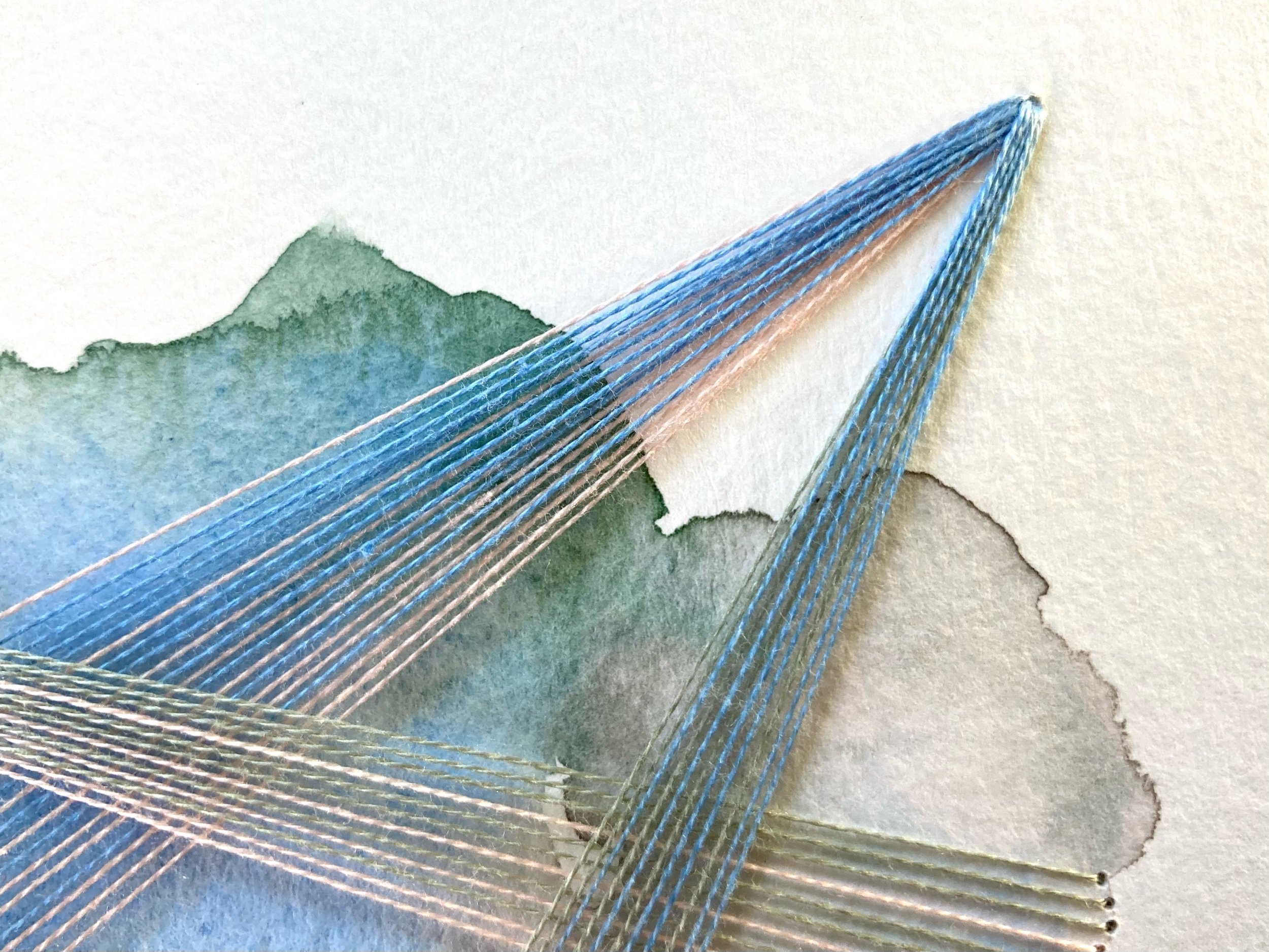 Watercolor and Embroidery in Lake and Sky--detail 1