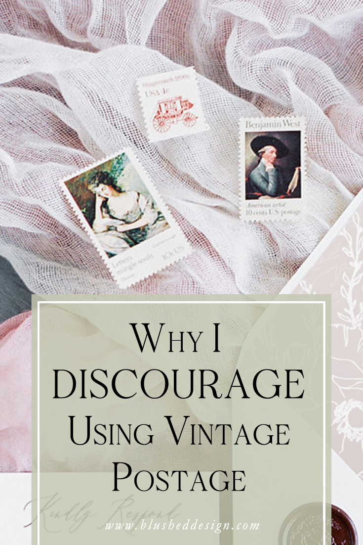 Vintage postage is a popular "add on" in the wedding industry, but I actually discourage it for my own brides! Find out why I (as a professoinal stationer) guide my brides towards alternatives to vintage postage on their wedding stationery. www.blus…