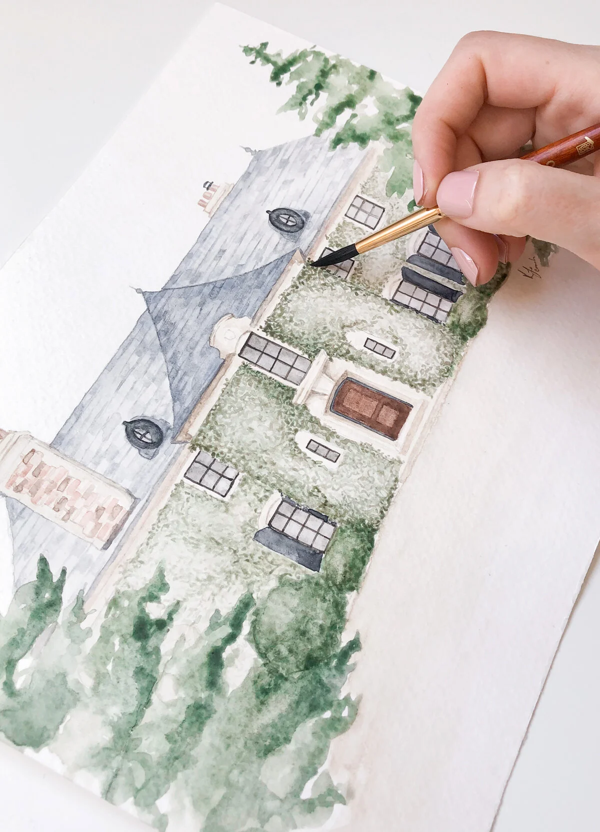 The greencrest manor estate in battle creek michigan.  A beautiful, historic wedding venue with a European flair.  This watercolor venue illustration is the perfect way to highlight your wedding at the Greencrest Manor in your wedding invitations or…
