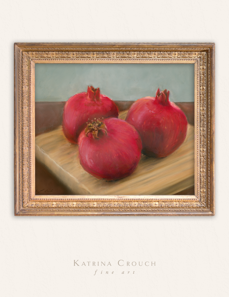 Pomegranate Still Life - Oil Pastel Fine Art Print