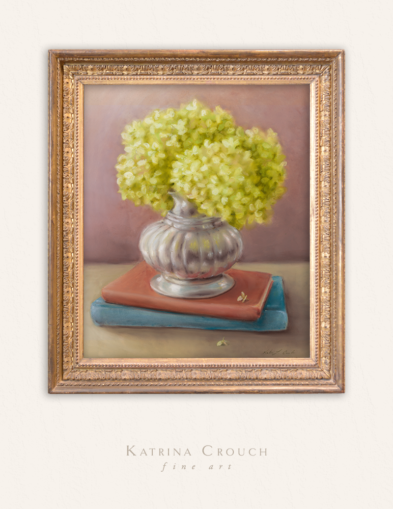 Library Hydrangeas Still Life - Fine Art Print