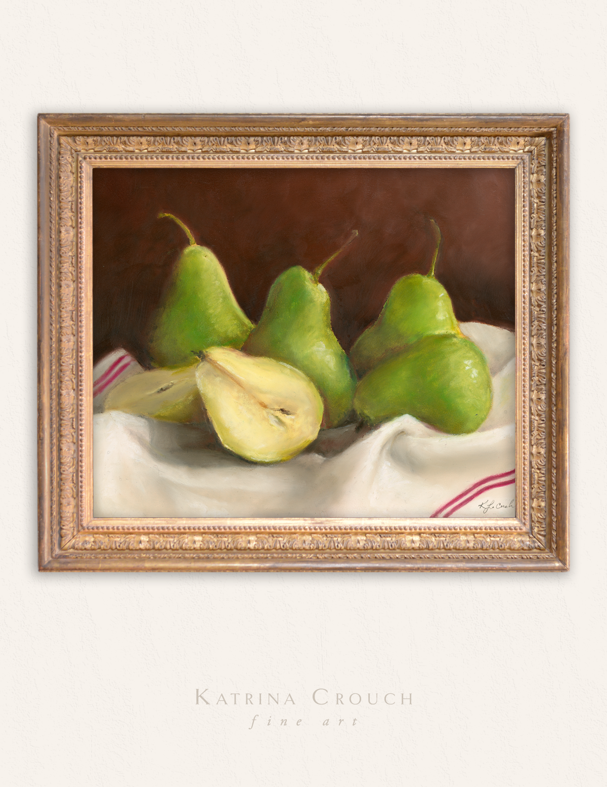Dramatic Pears Still Life - Oil Pastel Fine Art Print