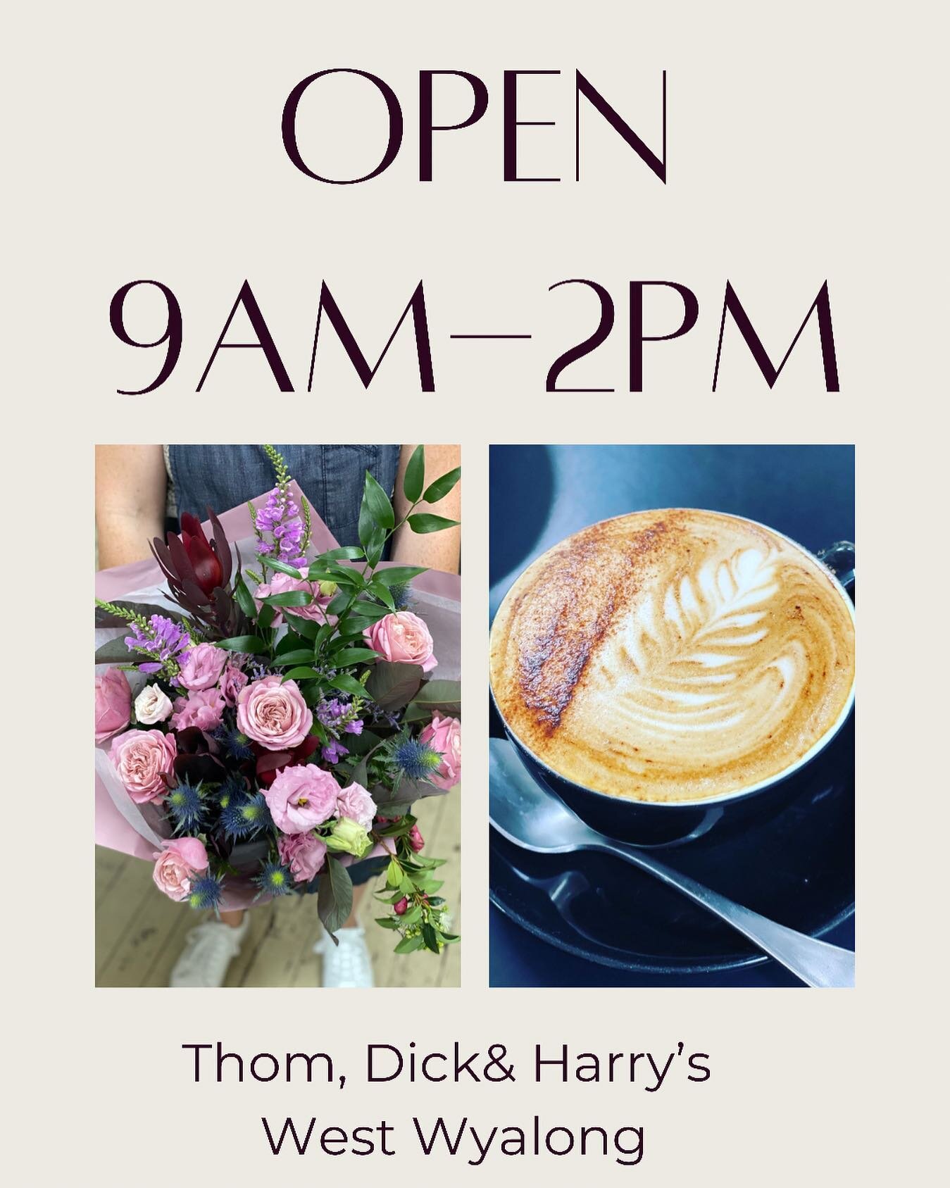 Open tomorrow 9am-2pm.
Baguettes, Turkish Toasties, Coffee.
Call ahead for quick pick up.
Phone 69720393
Or text 0427 720 632
Fresh flowers arriving tomorrow🌺