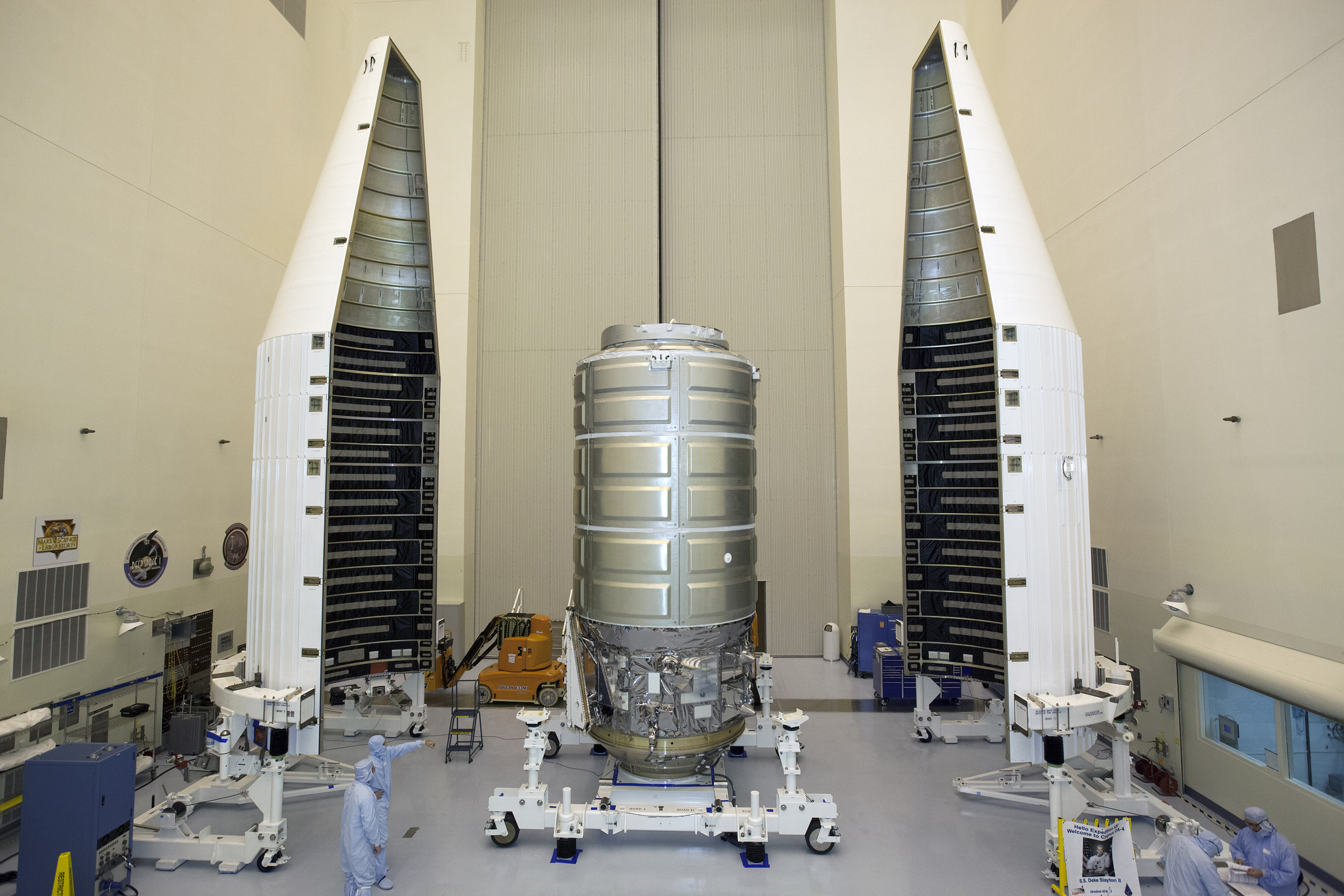  Cygnus about to be encapsulated by an Atlas V payload faring. Photo Credit: NASA 