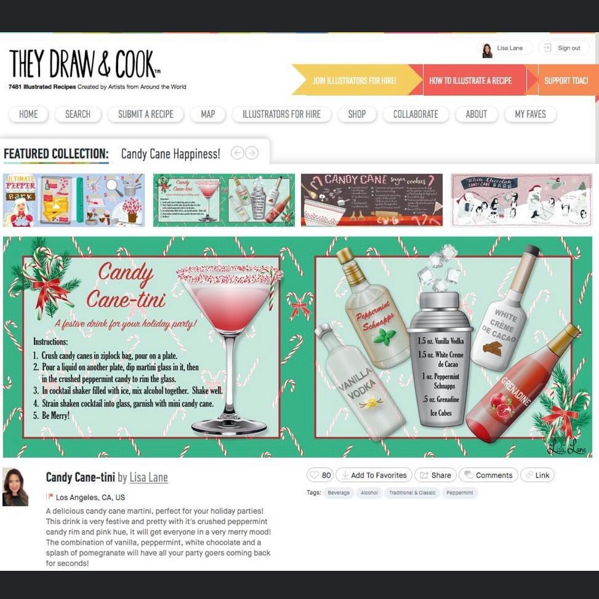 If you&rsquo;re looking for a festive holiday drink, here&rsquo;s a Candy Cane-tini I illustrated a couple years ago&hellip;I made this the other day and it was a hit with party guests! Swipe to see a pic of it, after a few sips were taken, so it&rsq