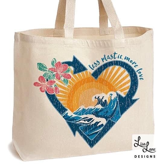 #happyearthday2023 My &ldquo;Less Plastic, More Love&rdquo; design mocked up on a reusable tote bag. I live by the ocean and am always concerned about what is going in there that could harm the ocean creatures. Love the environment and do something g