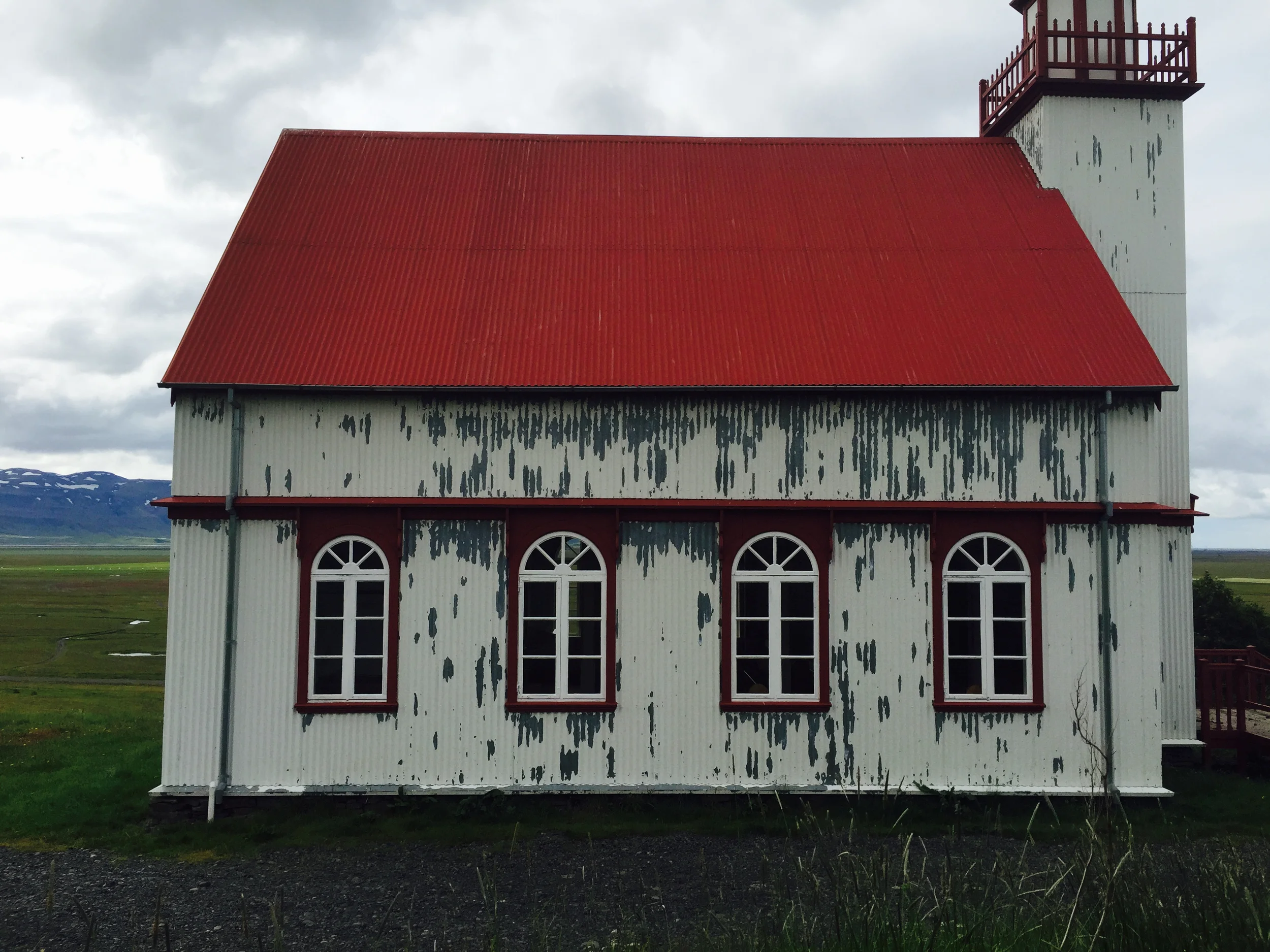 Church at Hlíðarendi. The paint was scalded by ashes from the eruption of Eyjafjallajökull in 2010.