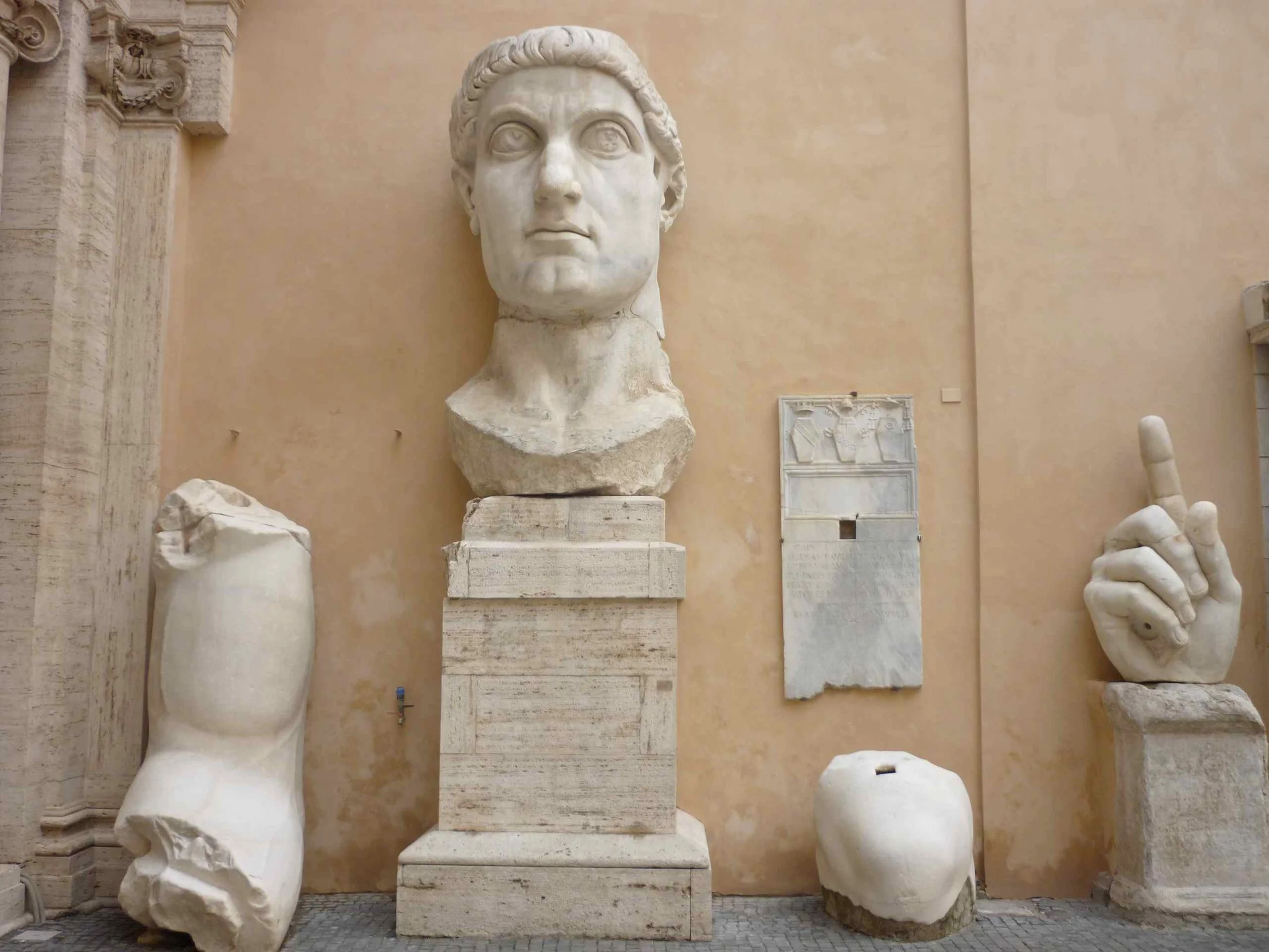 Remnants of a colossal statue of the Roman emperor Constantine the Great, founder of the city, in the courtyard of Rome's Capitoline Museum (photo by the author).