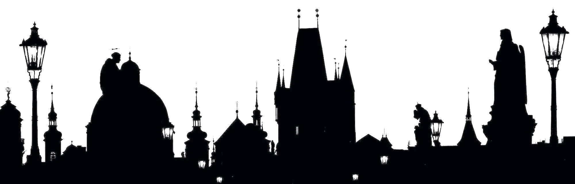 Silhouette of Prague skyline.