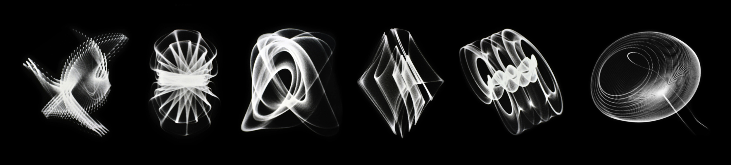 Oscillons 4, 17, 45, 12, 21, 27 © 1953 Ben F Laposky. Courtesy of Sanford Museum