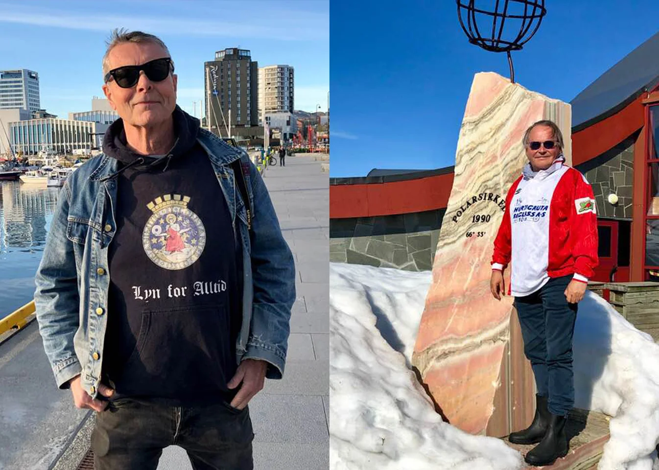 Lyn-supporterne Harald Sollund og Per Kristian Arnø har kjørt fra Oslo til Vadsø for å se Lyn-kamp til helgen. Alle foto: Privat/Harald Sollund