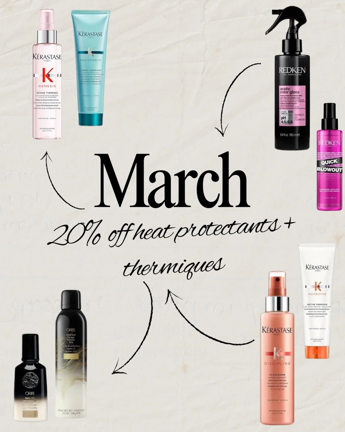 Turn down the damage, turn up the shine.
Enjoy 20% off all heat protectants + thermiques this March.