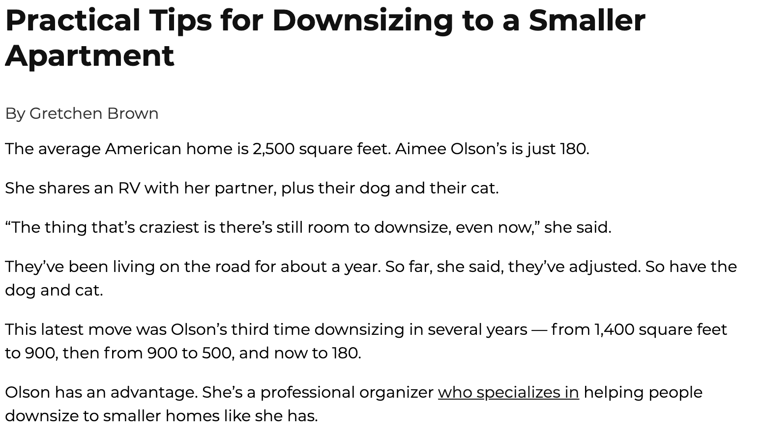 Excerpt from “Practical Tips for Downsizing” PBS REWIRE