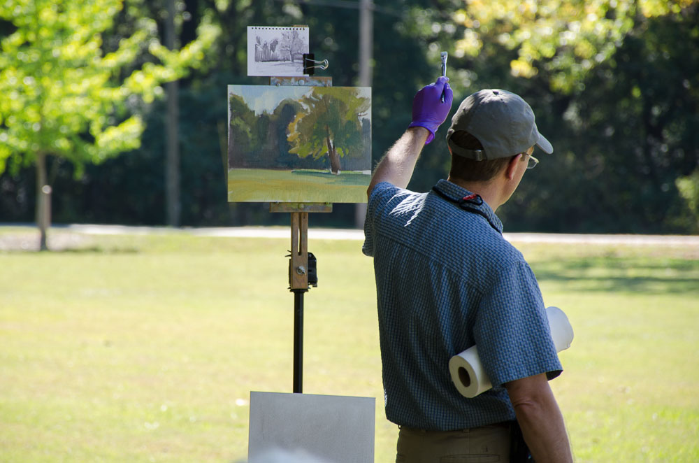 Scott demonstrates painting greens in bright sunlight