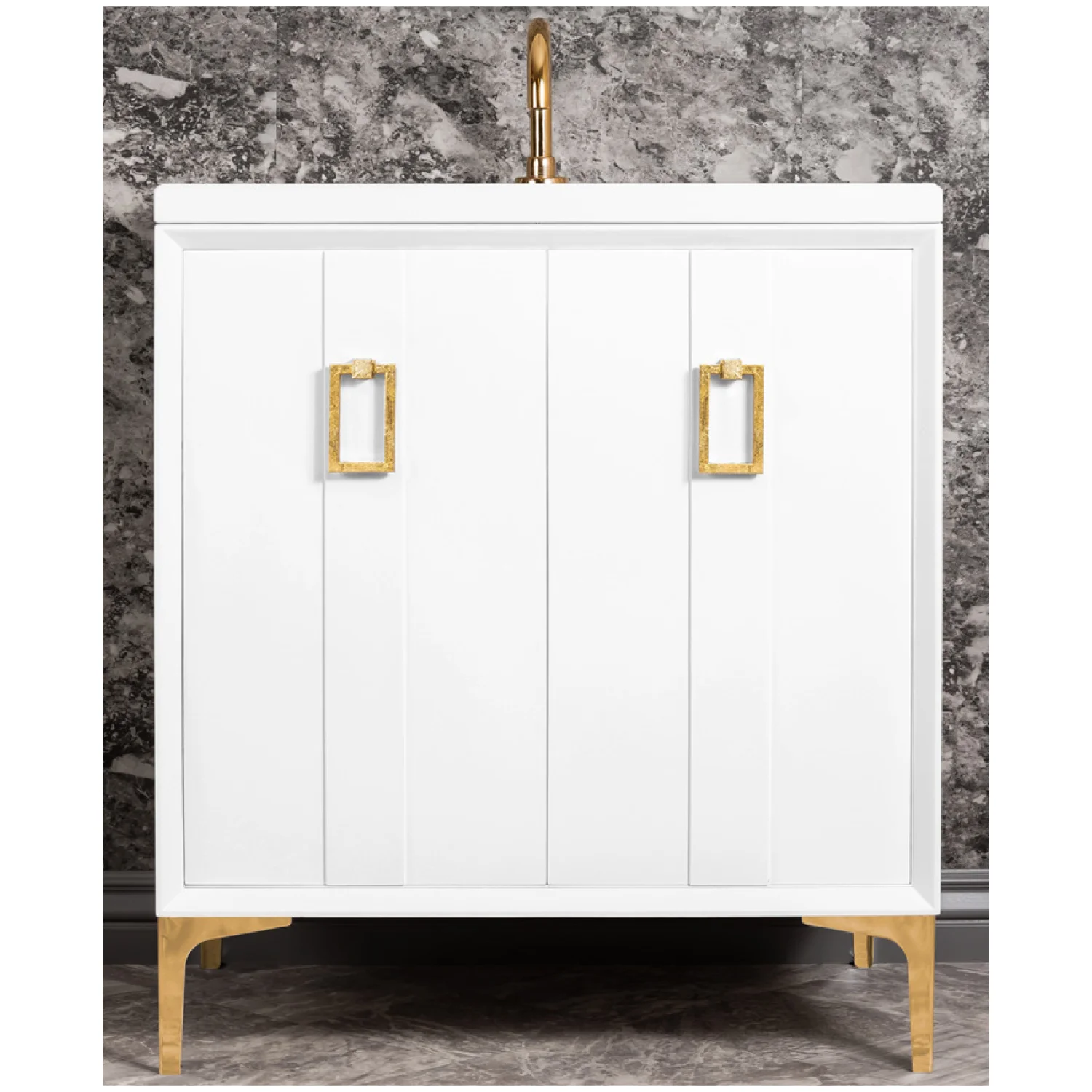 VAN30W-008 30" White Tuxedo with Coach - Shown with PB (Polished Brass Finish)