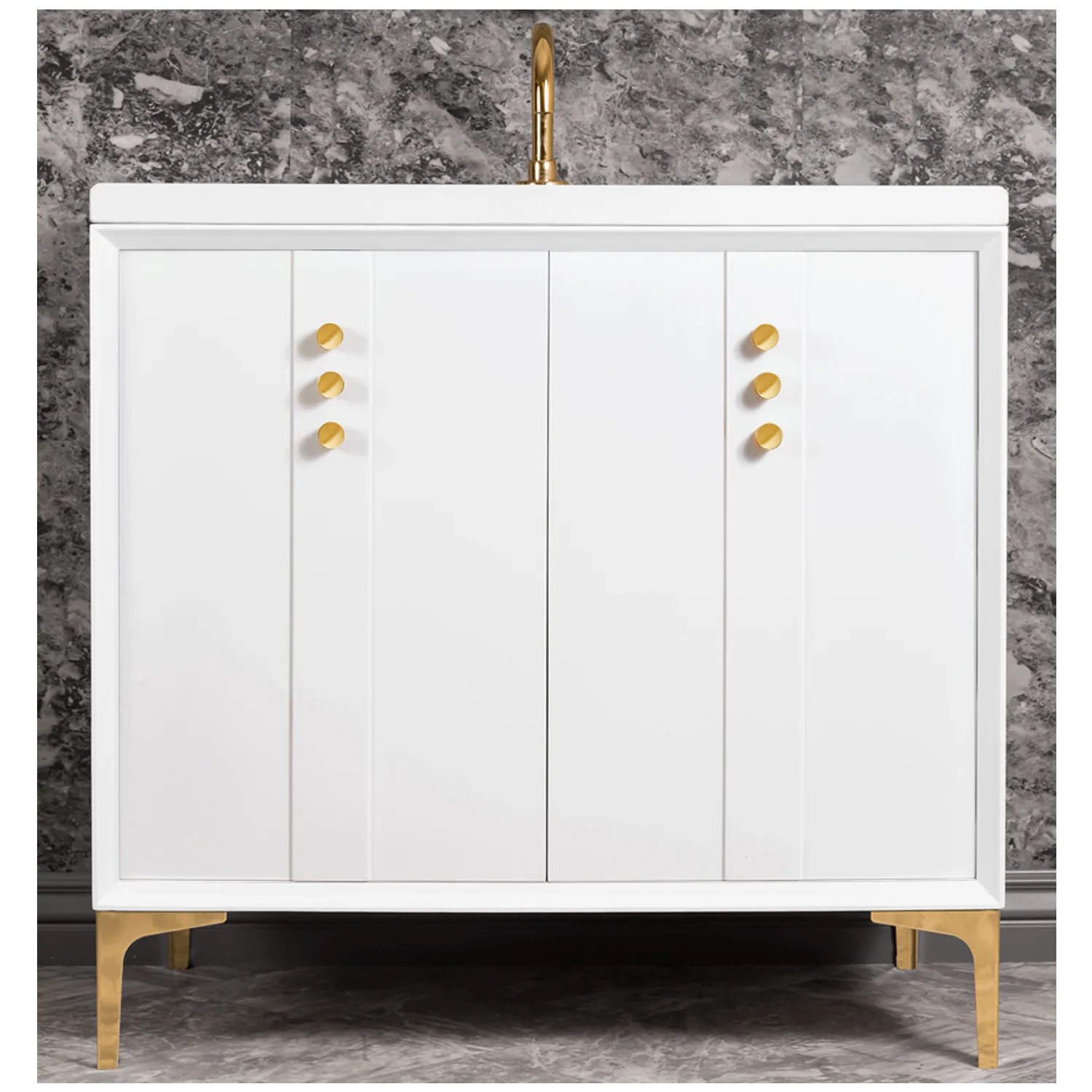 VAN36W-009 36" White Tuxedo with Buttons - Shown with PB (Polished Brass Finish)