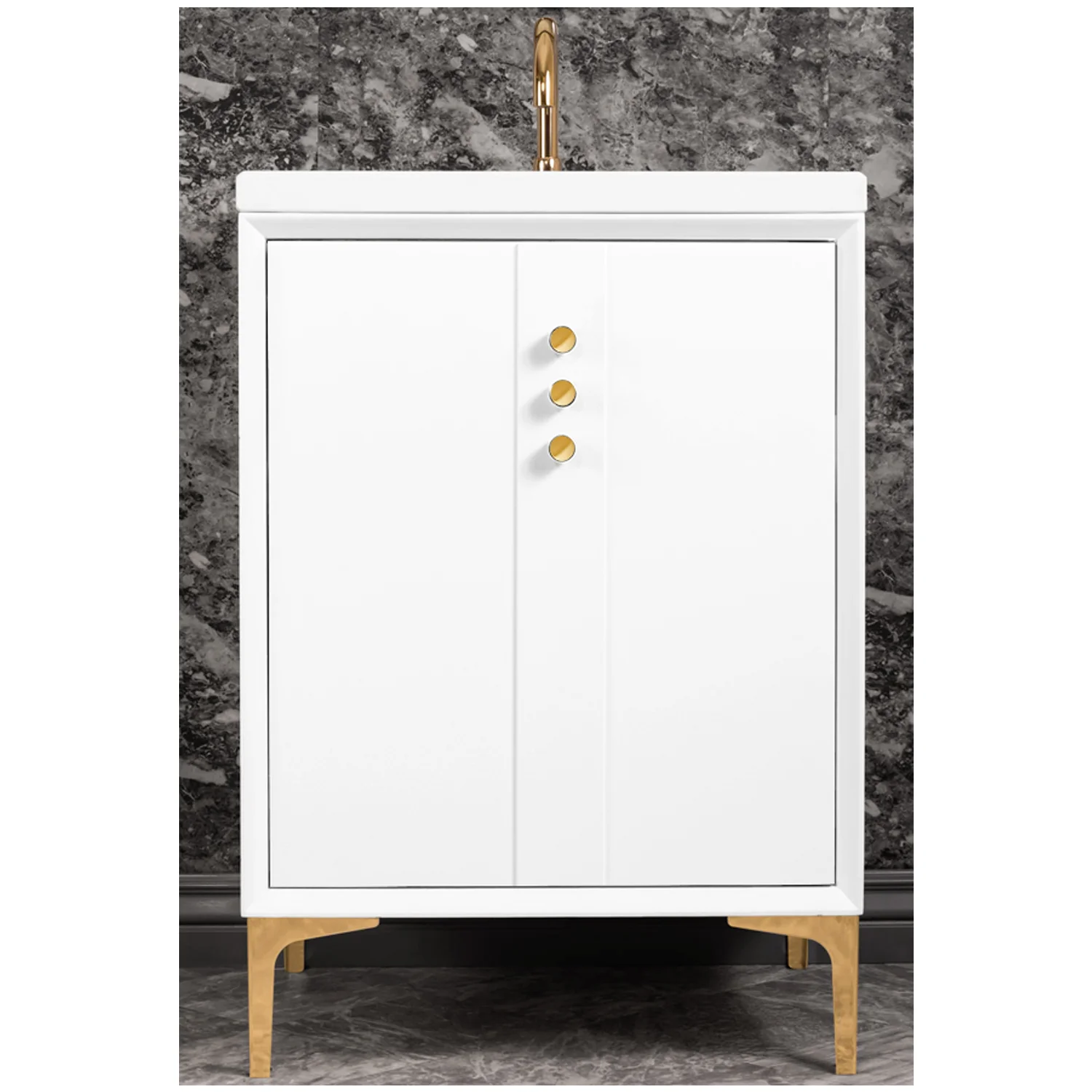 VAN24W-009 24" White Tuxedo with Buttons - Shown with PB (Polished Brass Finish)