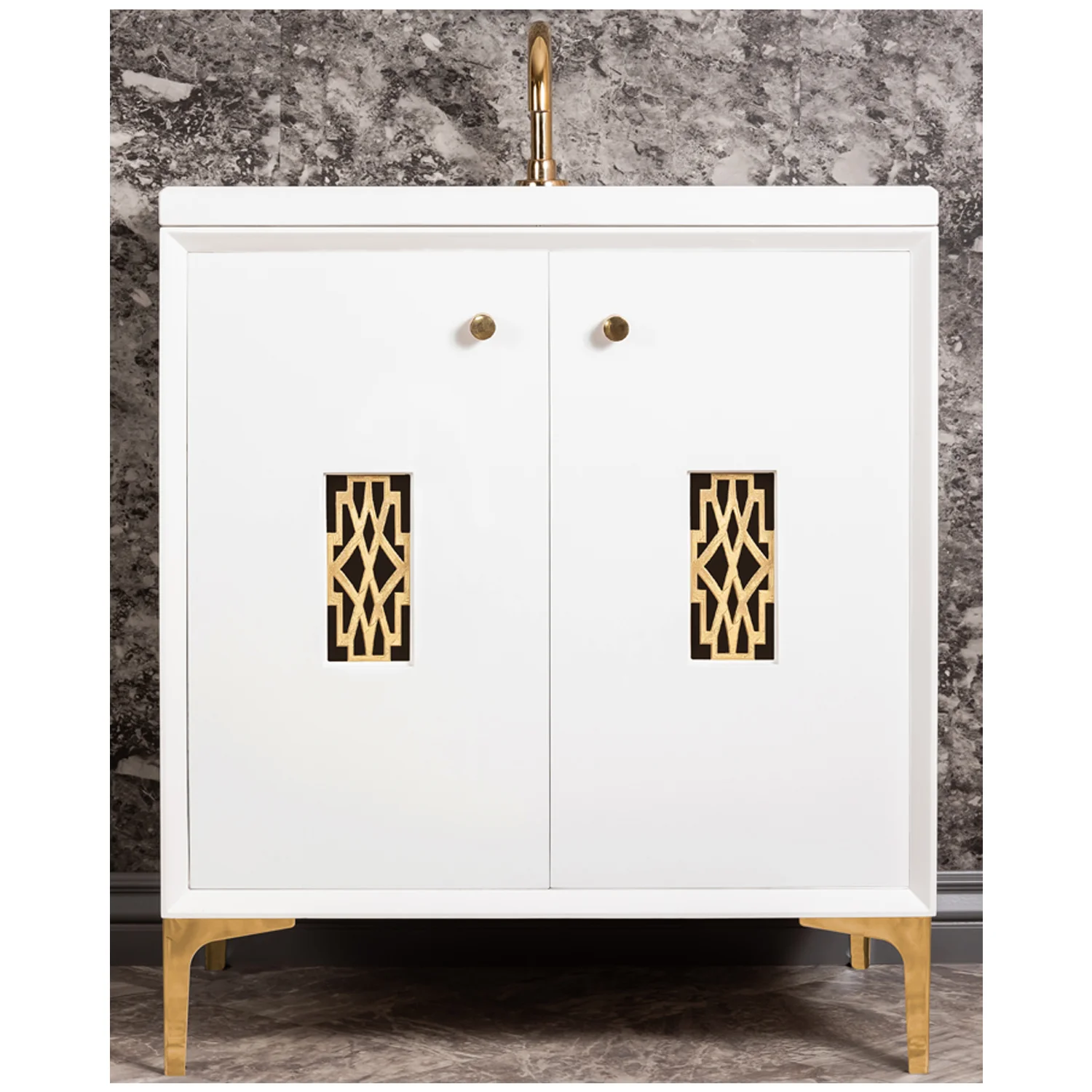 VAN30W-011 30" White Frame with Deco - Shown with PB (Polished Brass)