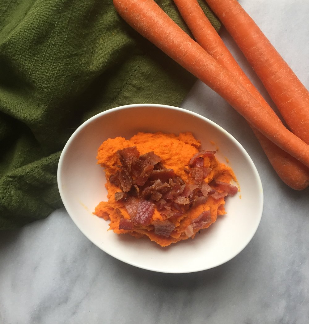 Creamy Carrot Mash with Crispy Bacon